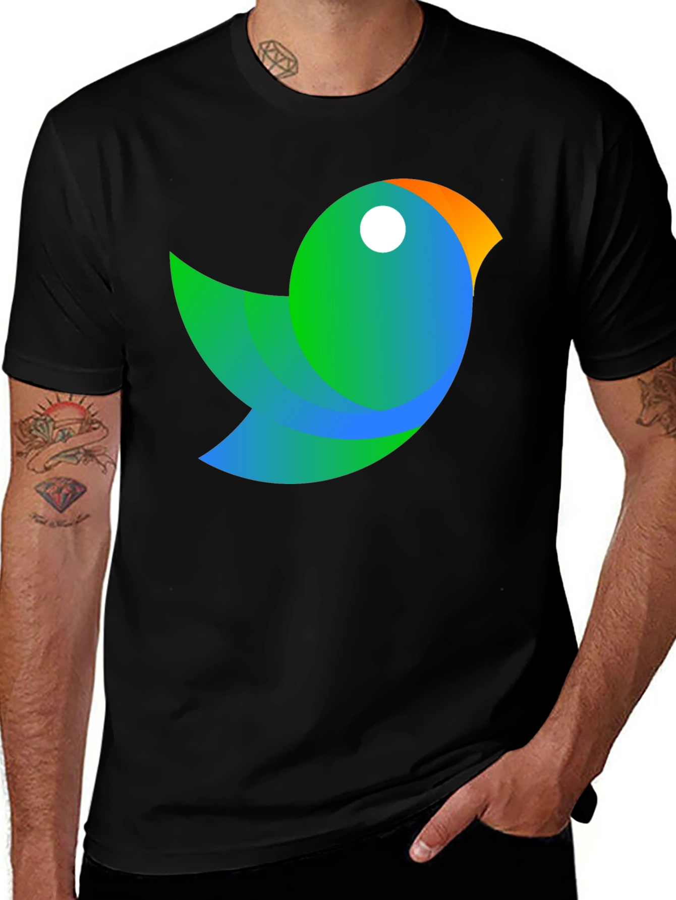 Variant 9 of Stylish Black T-Shirt with Colorful Bird Graphic