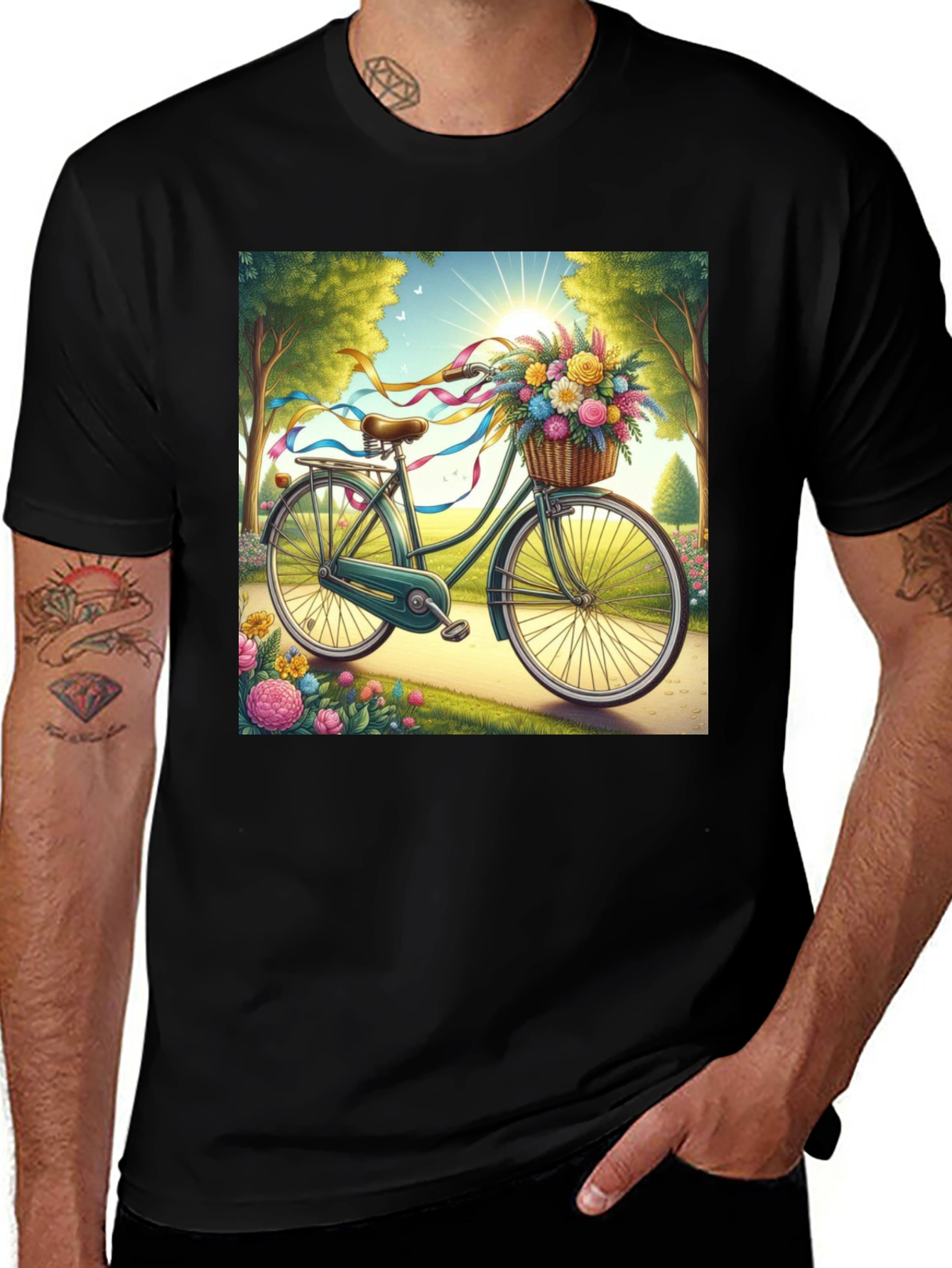 Variant 7 of Floral Bicycle Graphic Tee - Whimsical Design