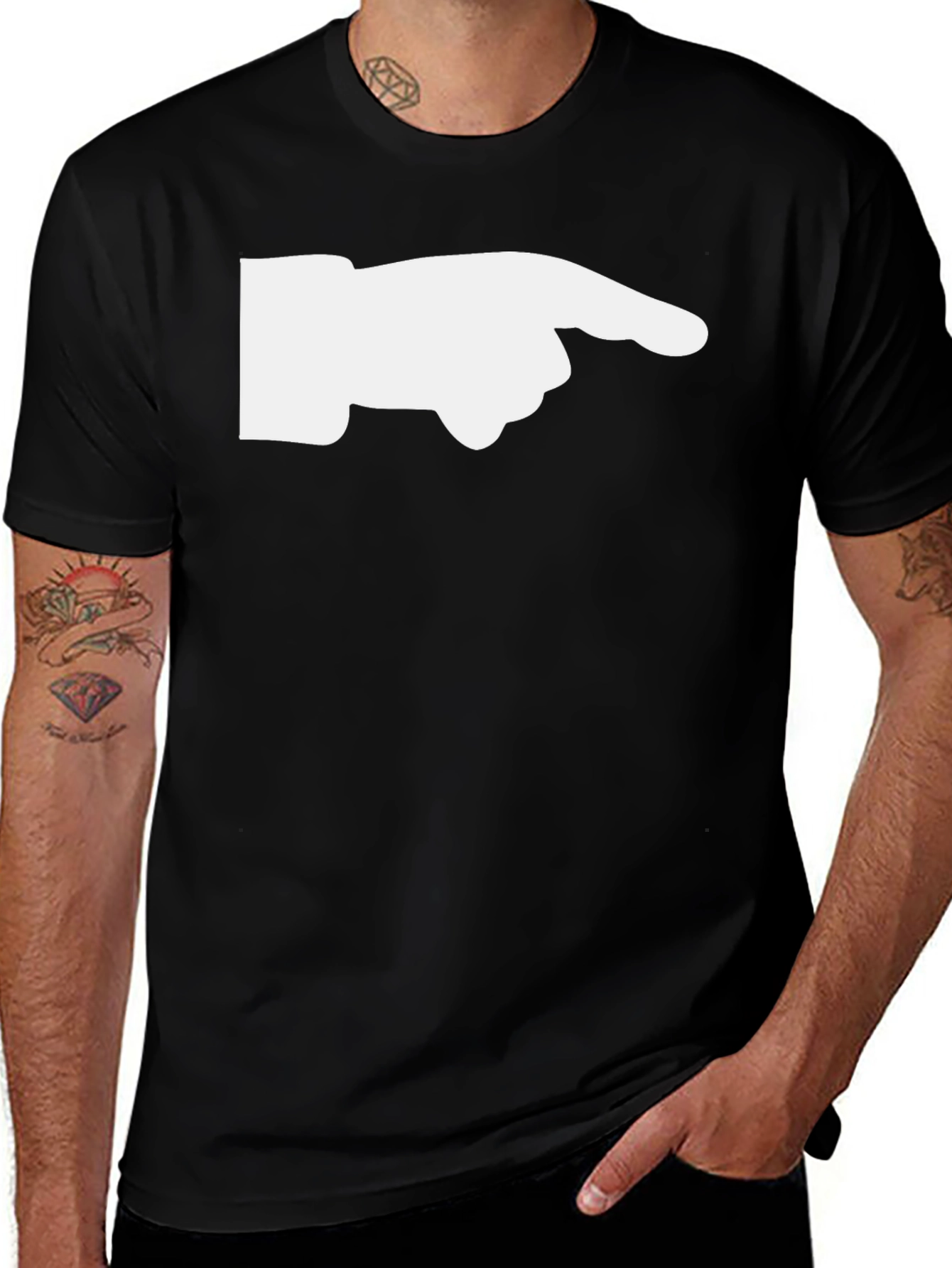 Variant 24 of Pointing Finger Graphic Tee - Black Cotton T-Shirt