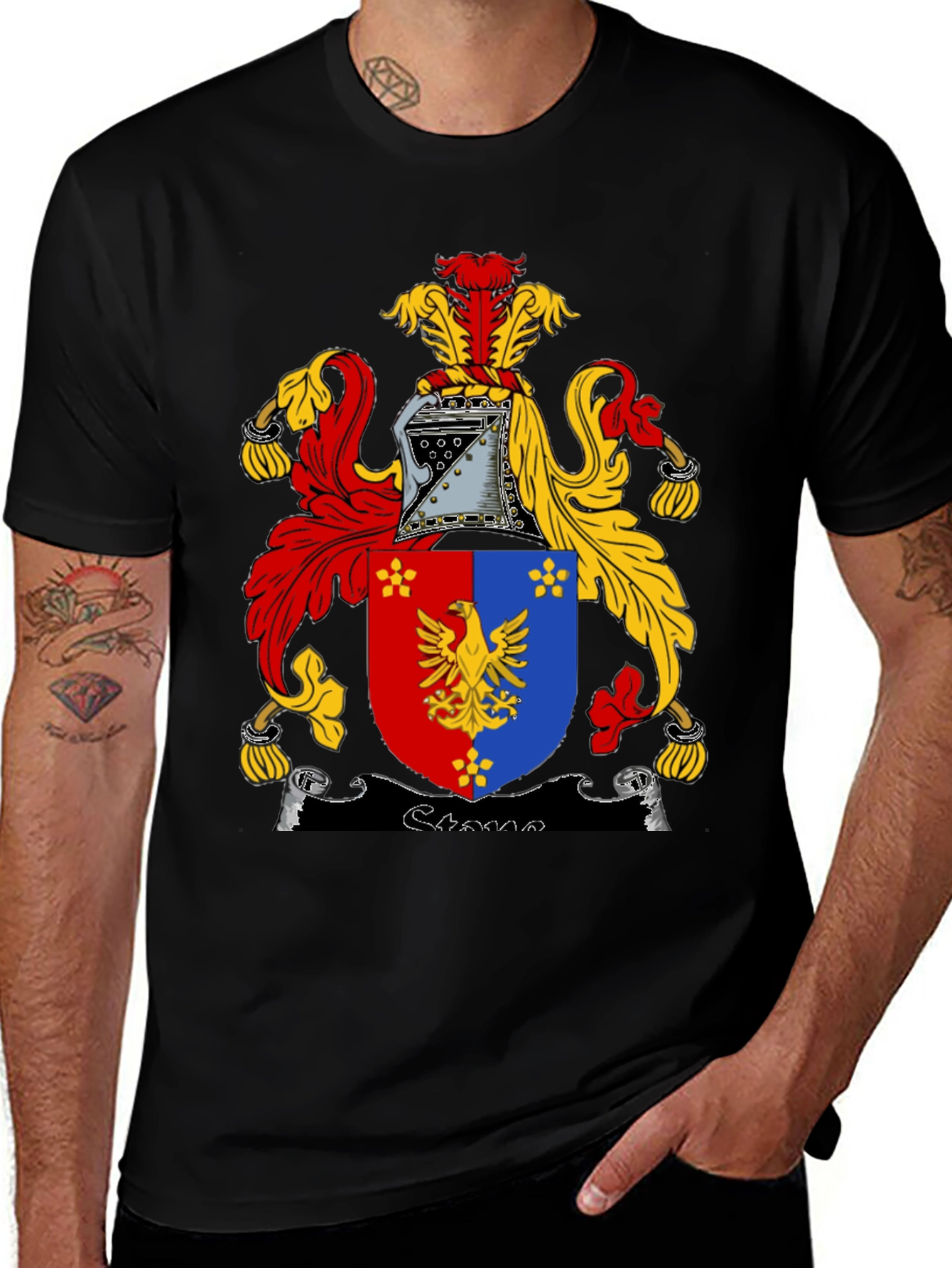 Variant 28 of Black T-Shirt with Medieval Coat of Arms Graphic