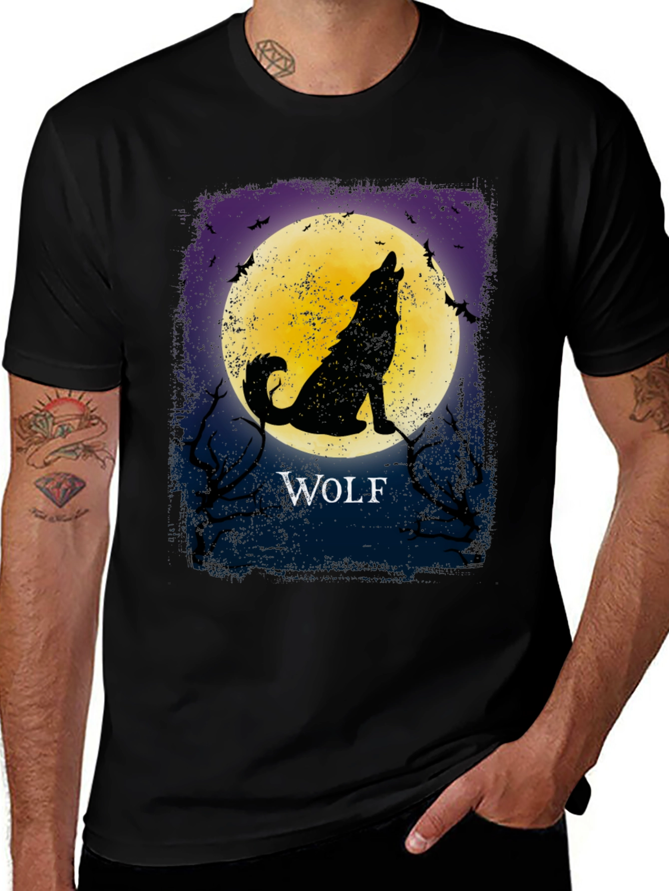 Black Wolf Howling at Moon Graphic T-Shirt main image