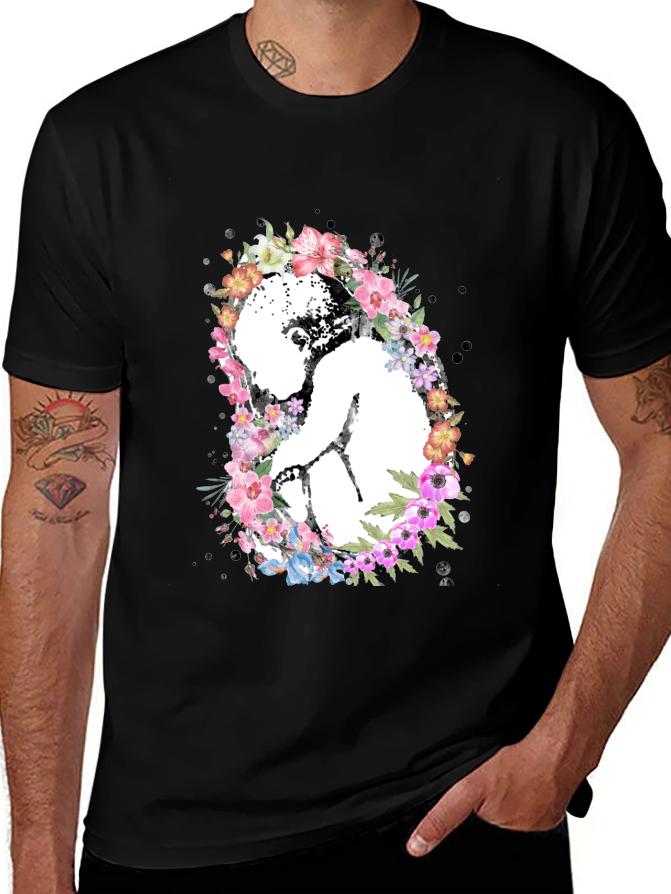 Black Floral Embryo Graphic Tee - Black Unisex T-Shirt main image