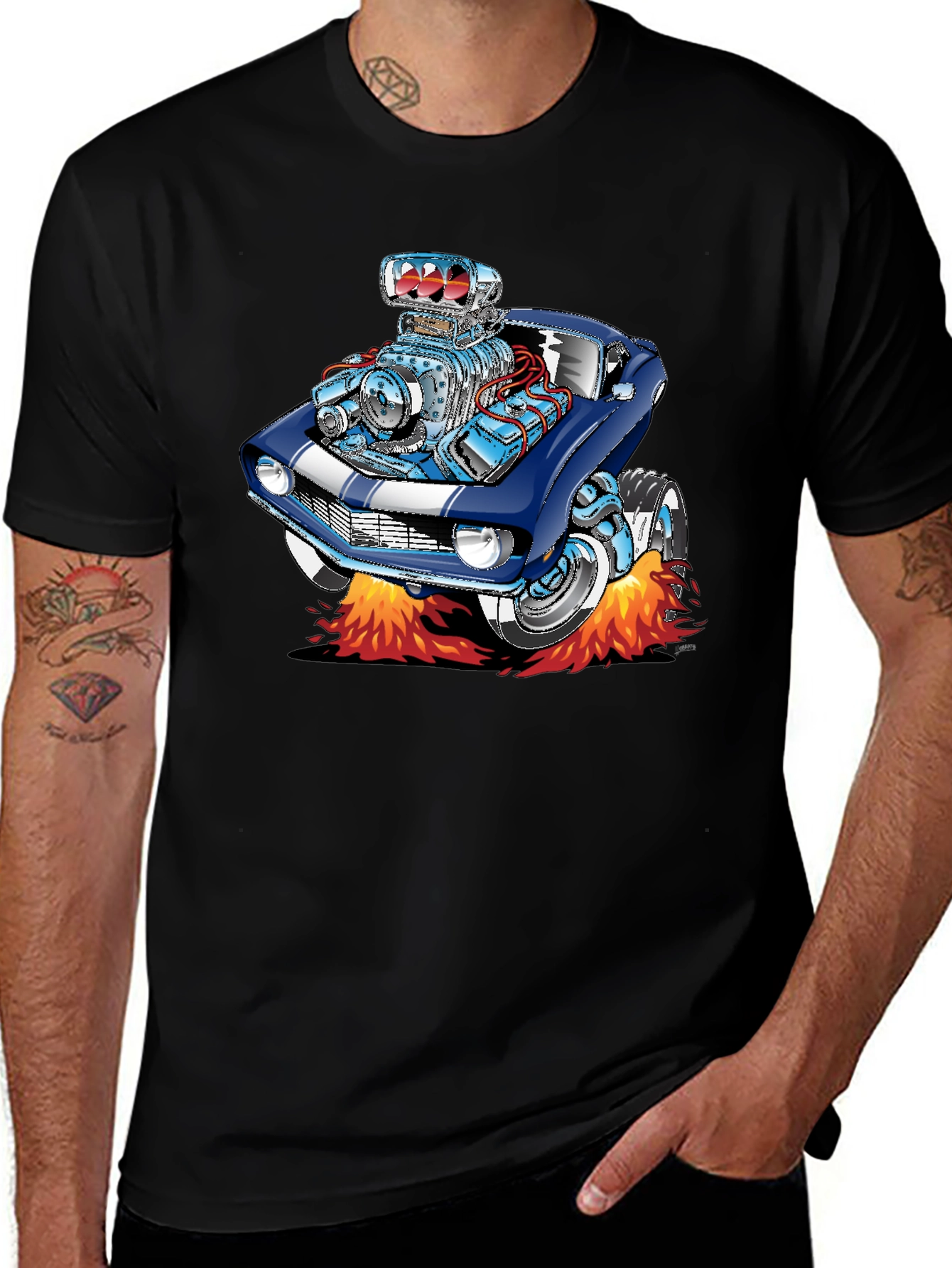 Variant 14 of Cartoon Car Flames Black T-Shirt