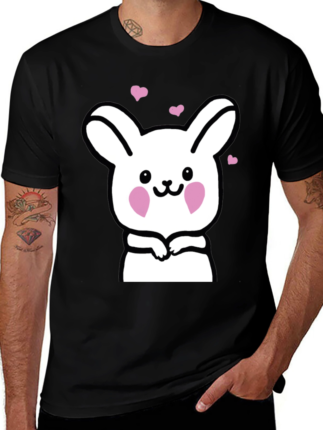 Variant 21 of Cute Bunny Graphic Black T-Shirt