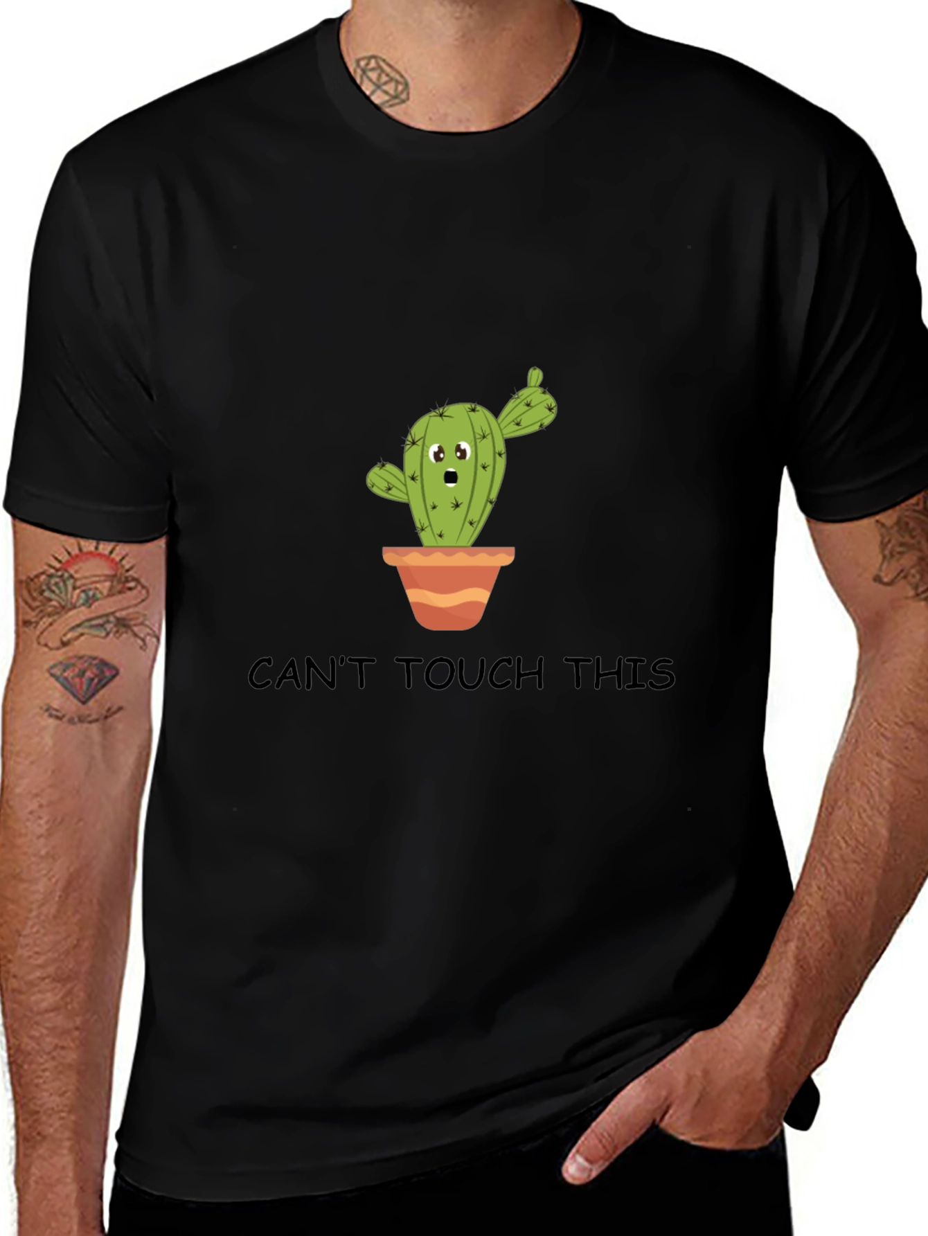 Variant 18 of Funny Cactus "Can't Touch This" Black T-Shirt