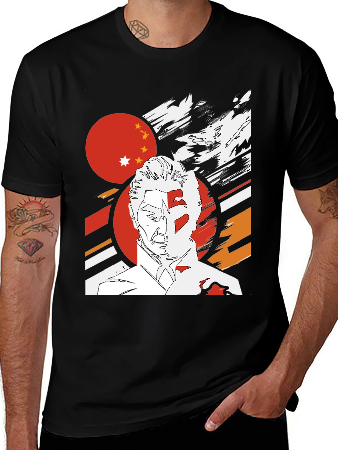 Graphic Tee - China Flag Art Print Black T-Shirt