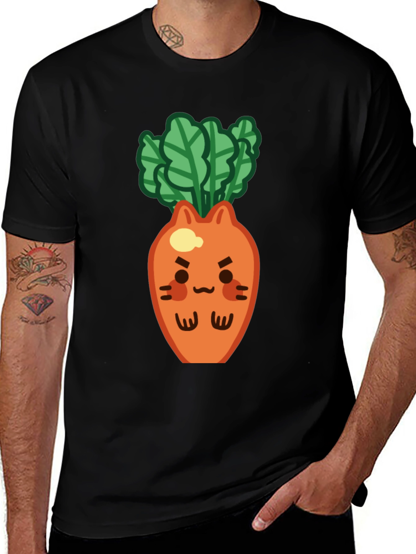 Variant 22 of Cute Carrot Cat T-Shirt - Black, Unique Design
