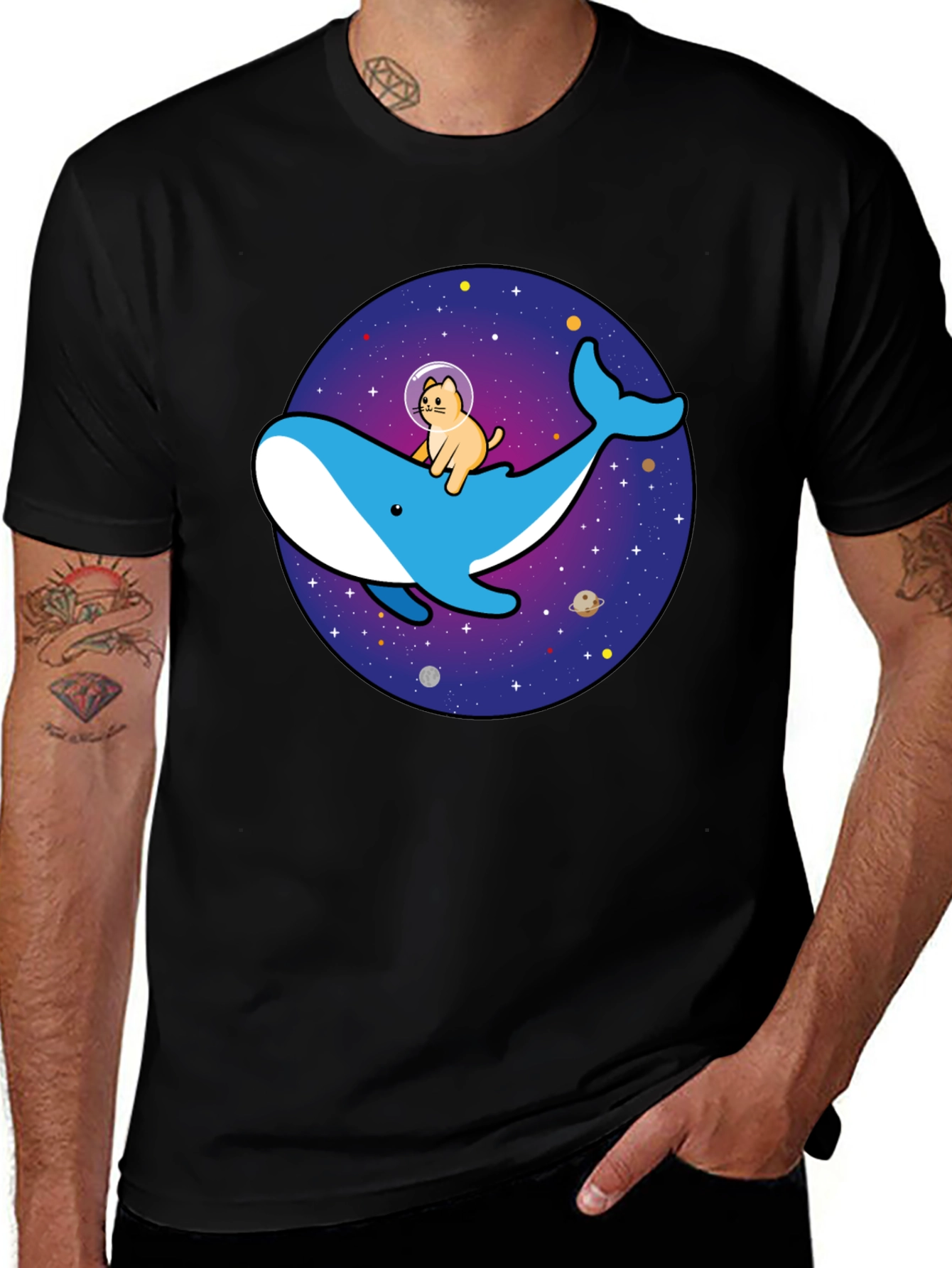 Variant 8 of Cat Astronaut Riding Whale Space T-Shirt