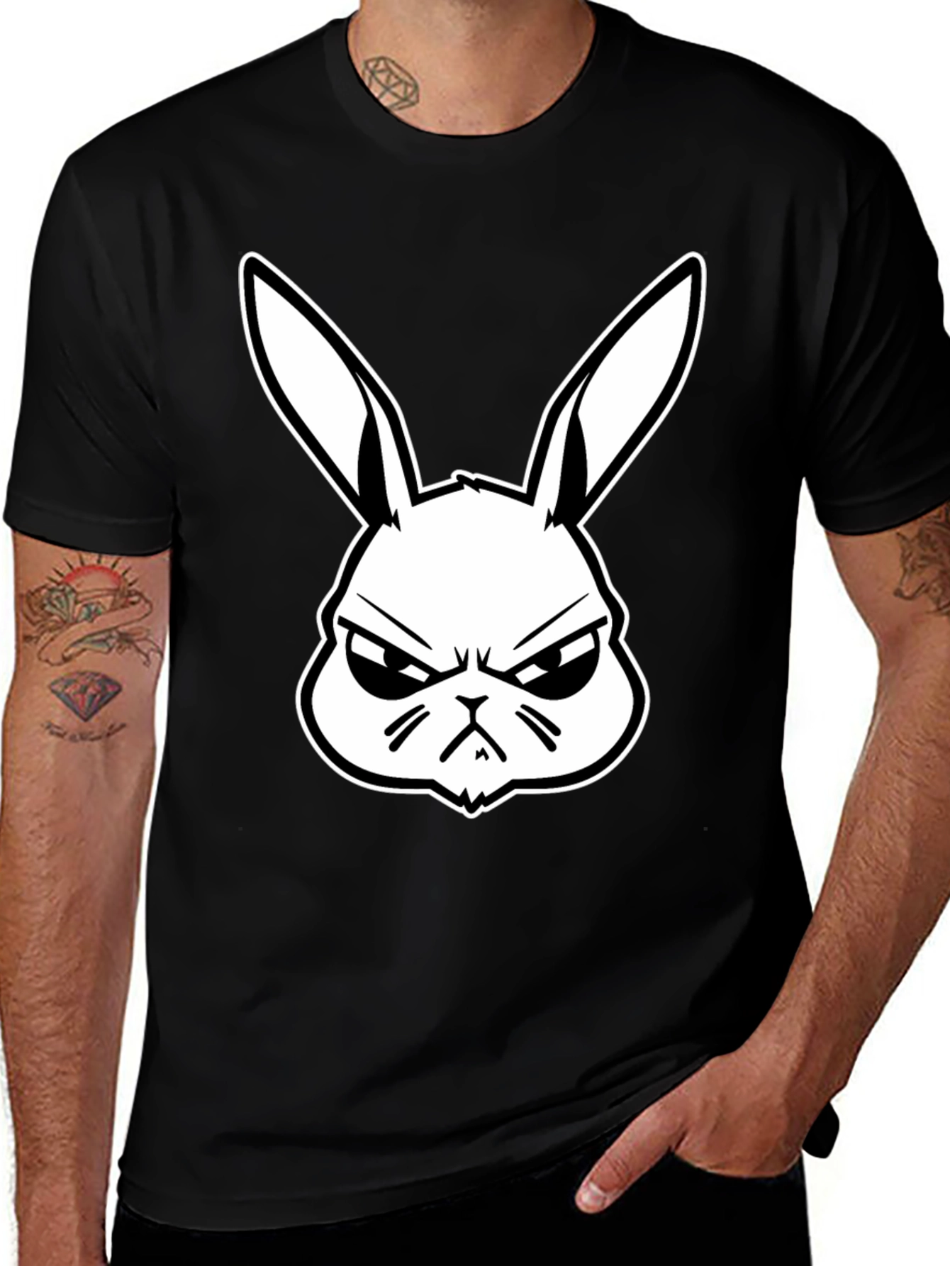 Variant 5 of Angry Rabbit Graphic Tee - Black Cotton T-Shirt