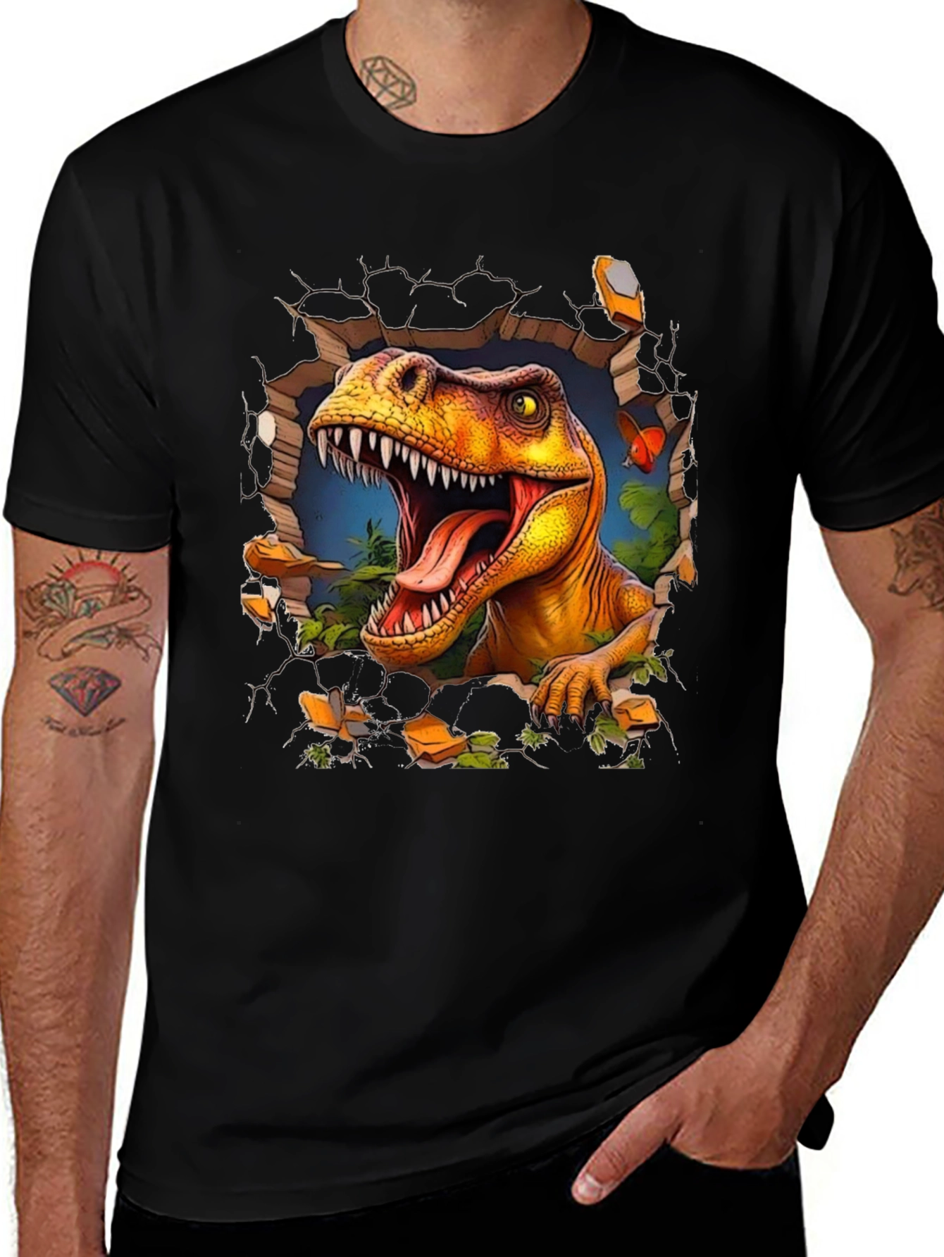 Variant 16 of Dinosaur Graphic Black Tee
