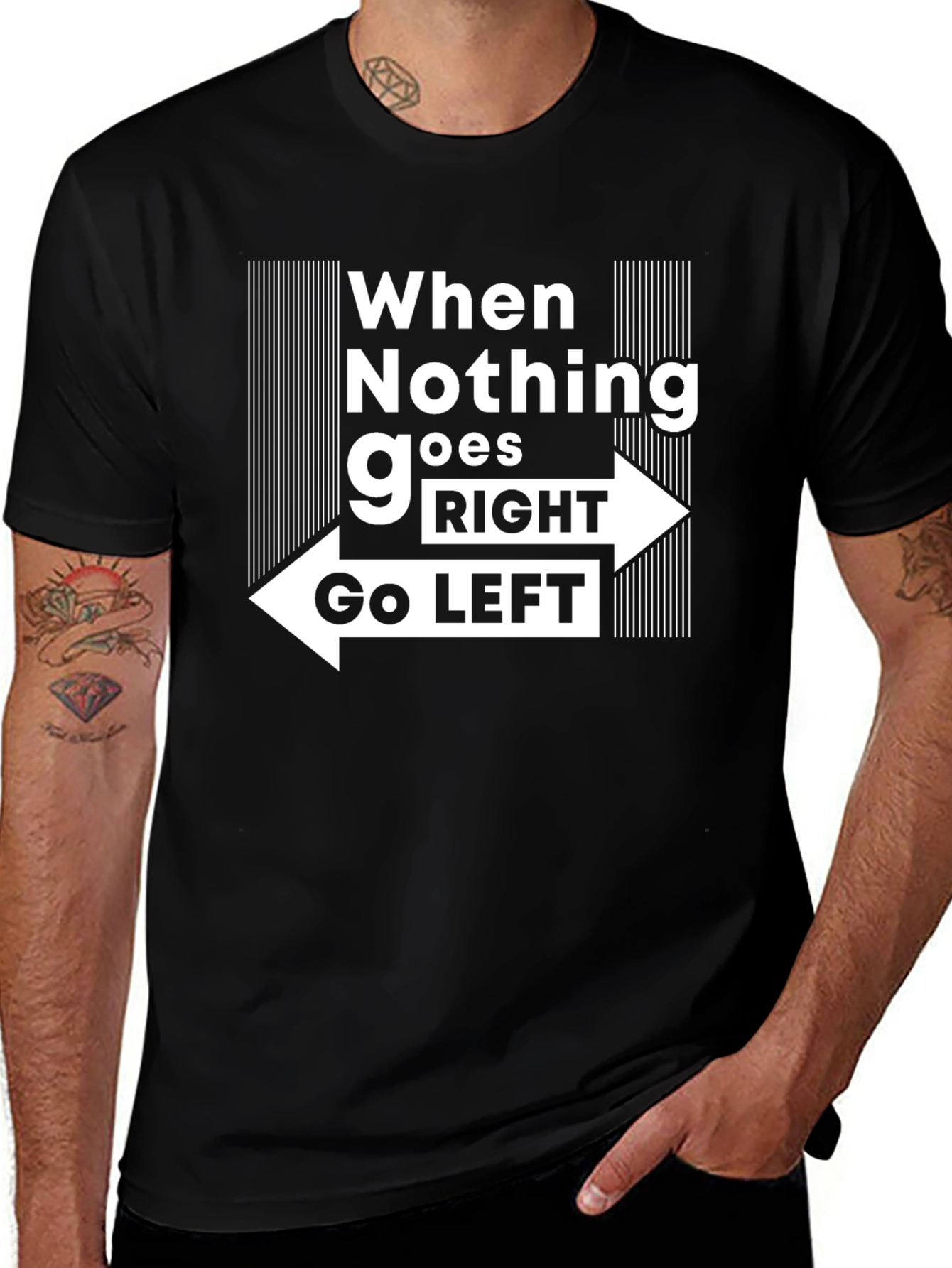 Black Go Left Graphic Tee - Black Cotton T-Shirt main image