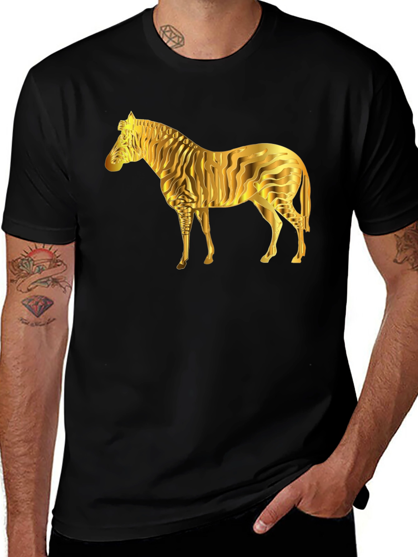 Variant 9 of Golden Zebra Graphic Tee - Black Cotton T-Shirt