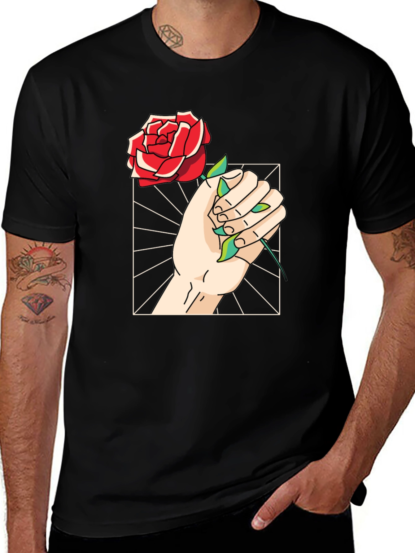 Variant 12 of Rose Hand Graphic Tee - Trendy Black T-Shirt