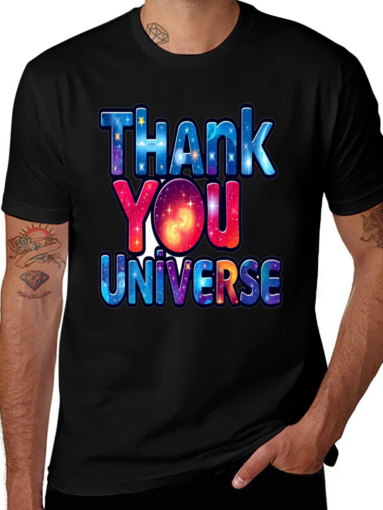 Black Thank You Universe Graphic T-Shirt main image
