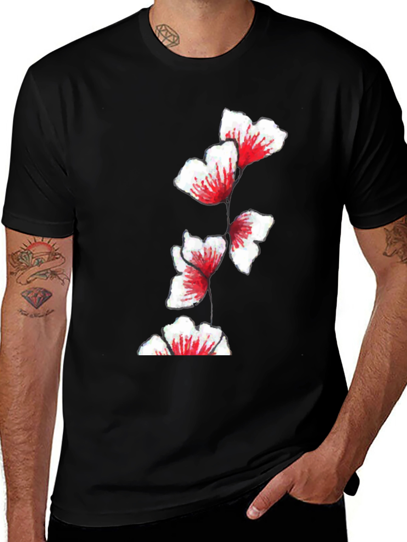 Variant 14 of Floral Print Black T-Shirt