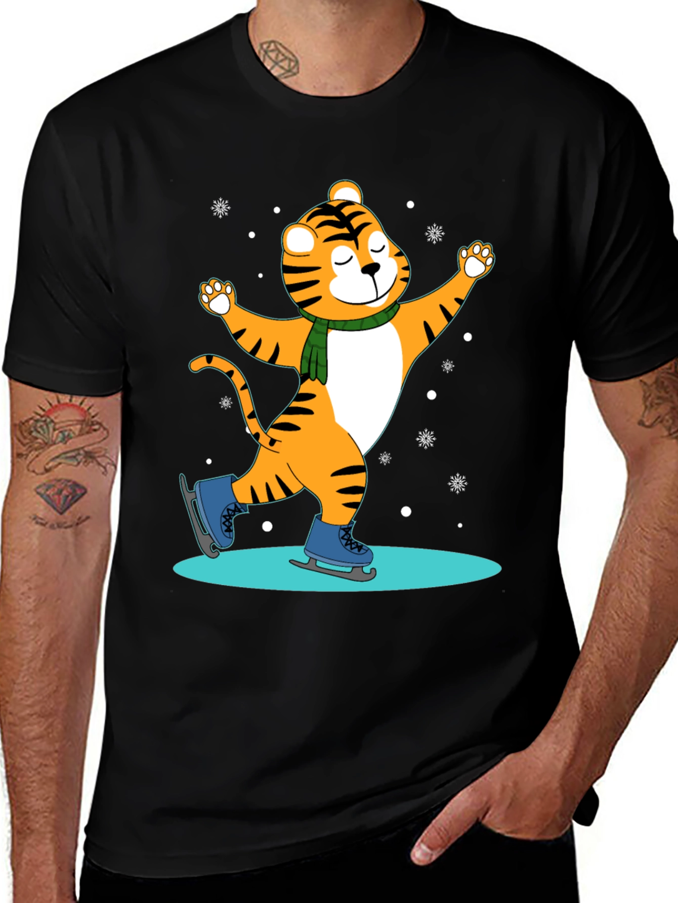 Variant 22 of Cute Tiger Skating T-Shirt - Winter Fun