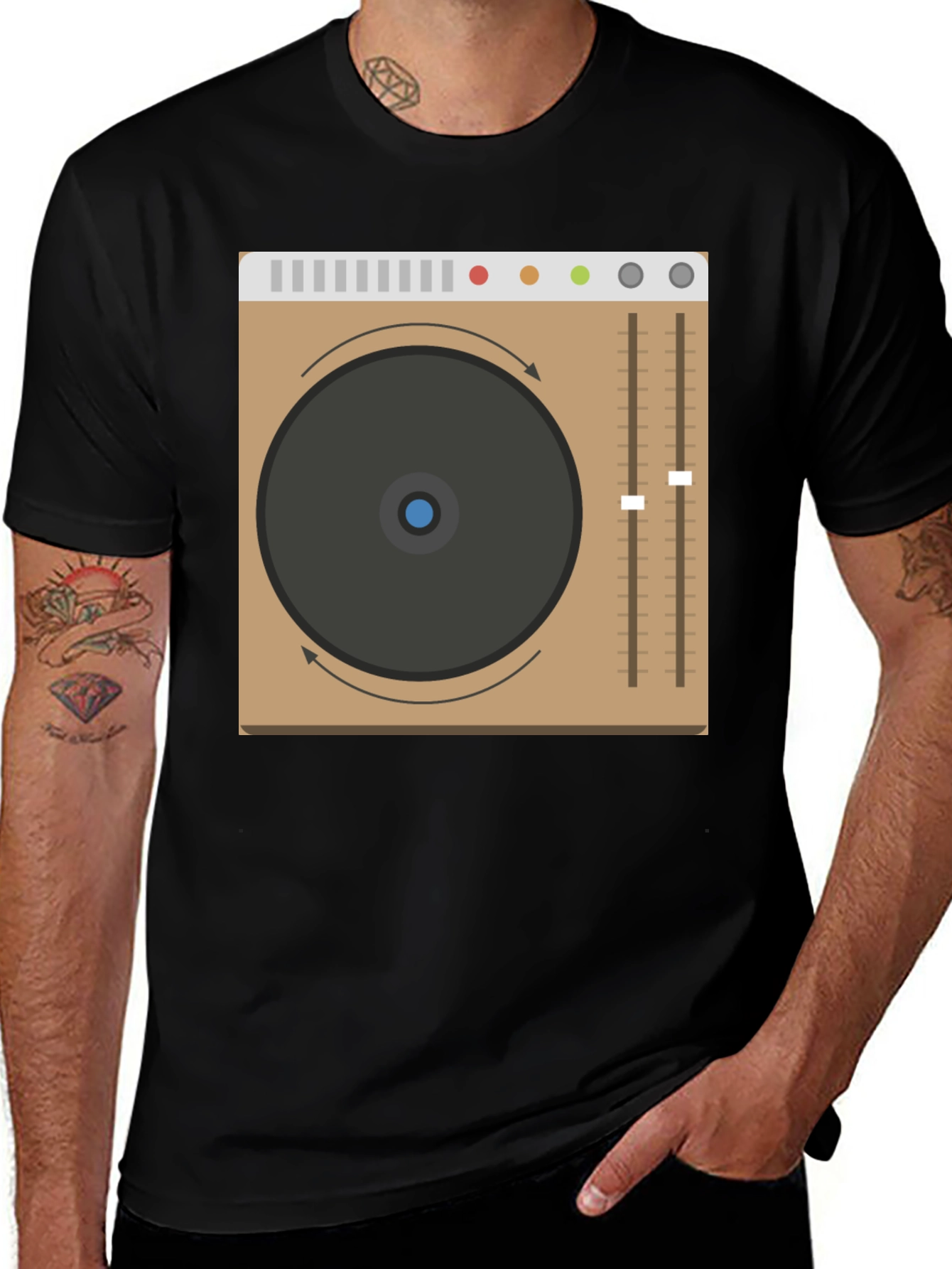 Variant 3 of DJ Turntable Graphic Tee - Black Crew Neck