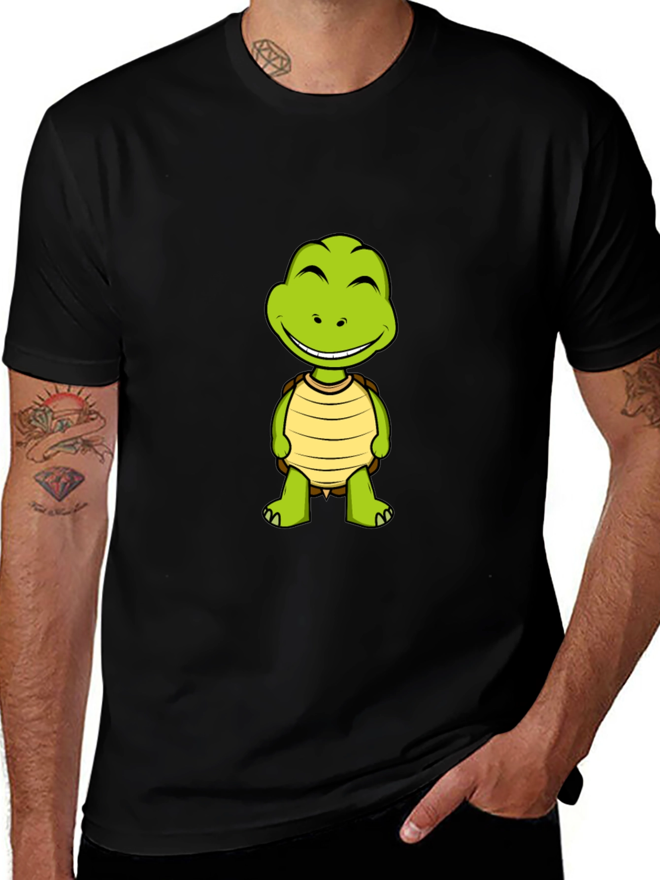 Variant 27 of Funny Turtle Graphic T-Shirt - Black Cotton Tee