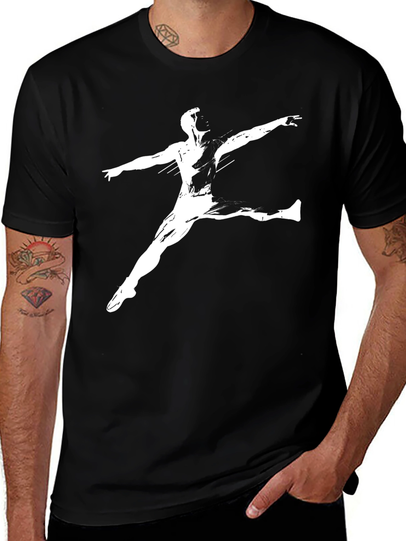 Black T-Shirt with Dancing Figure Graphic