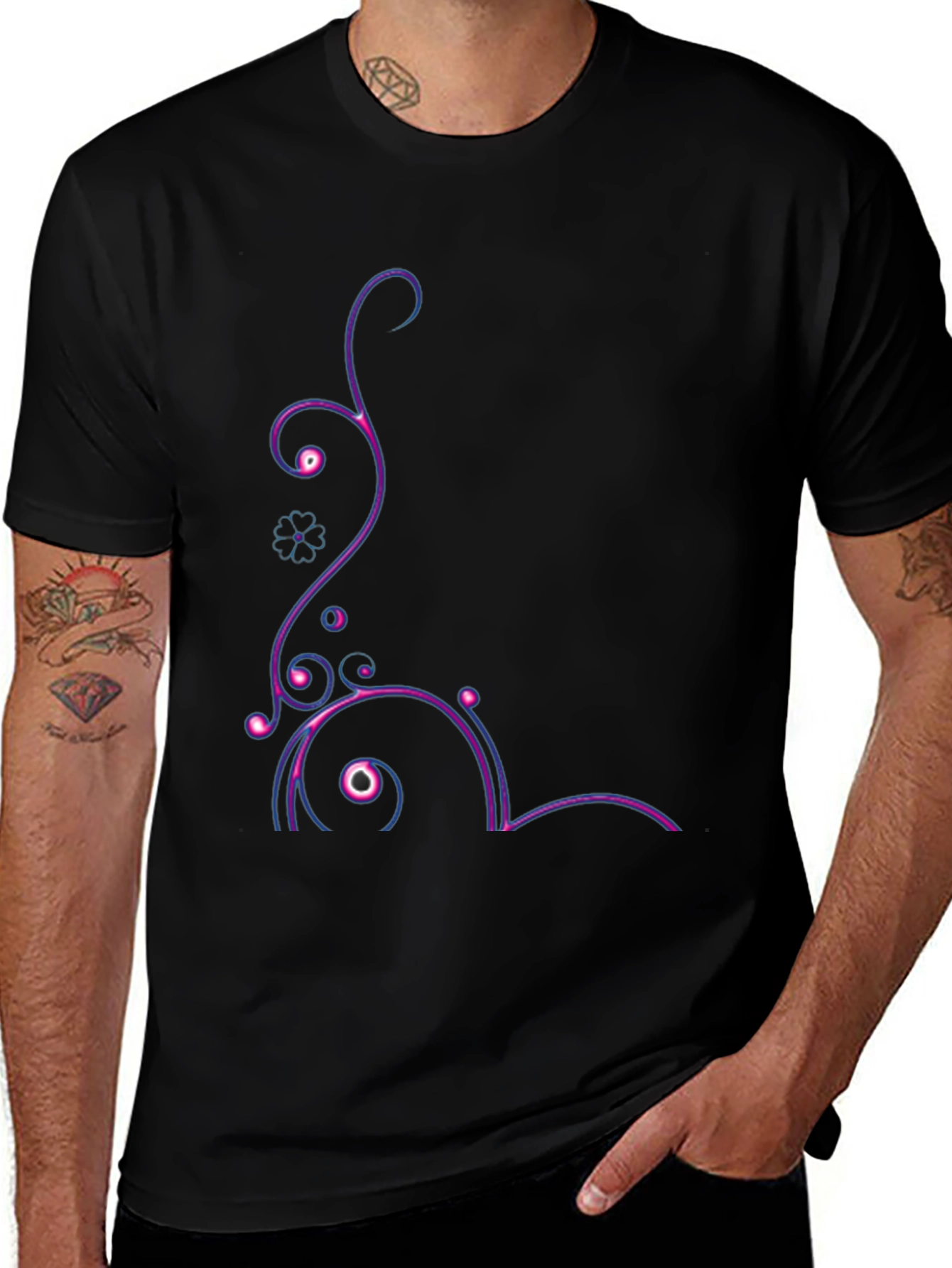Variant 10 of Stylish Black T-Shirt with Floral Accent