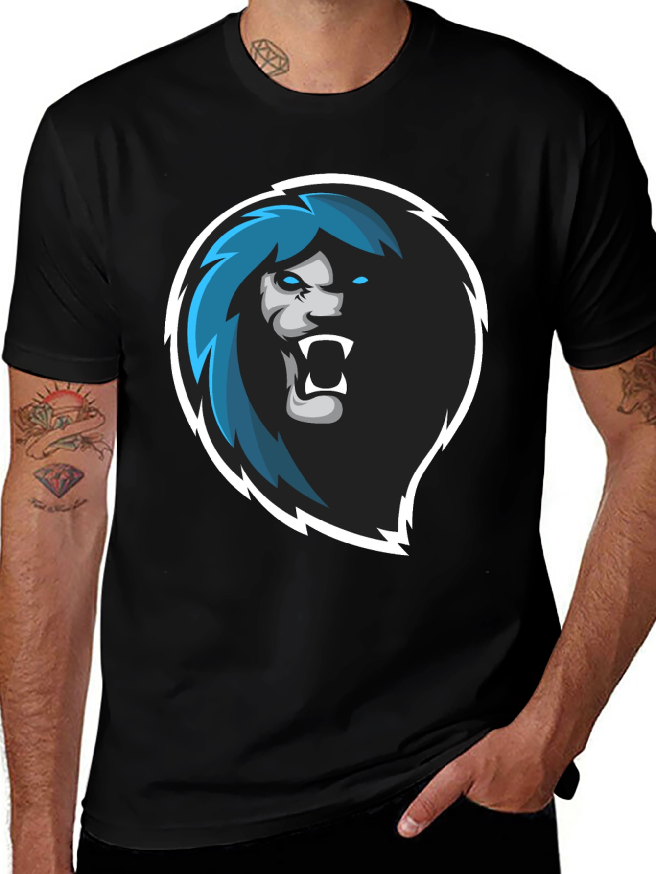 Variant 6 of Lion Head Graphic Black T-Shirt