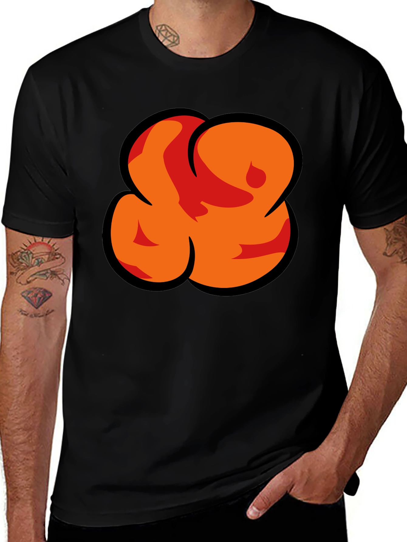 Variant 6 of Bold Graphic Black T-Shirt - Abstract Orange Design