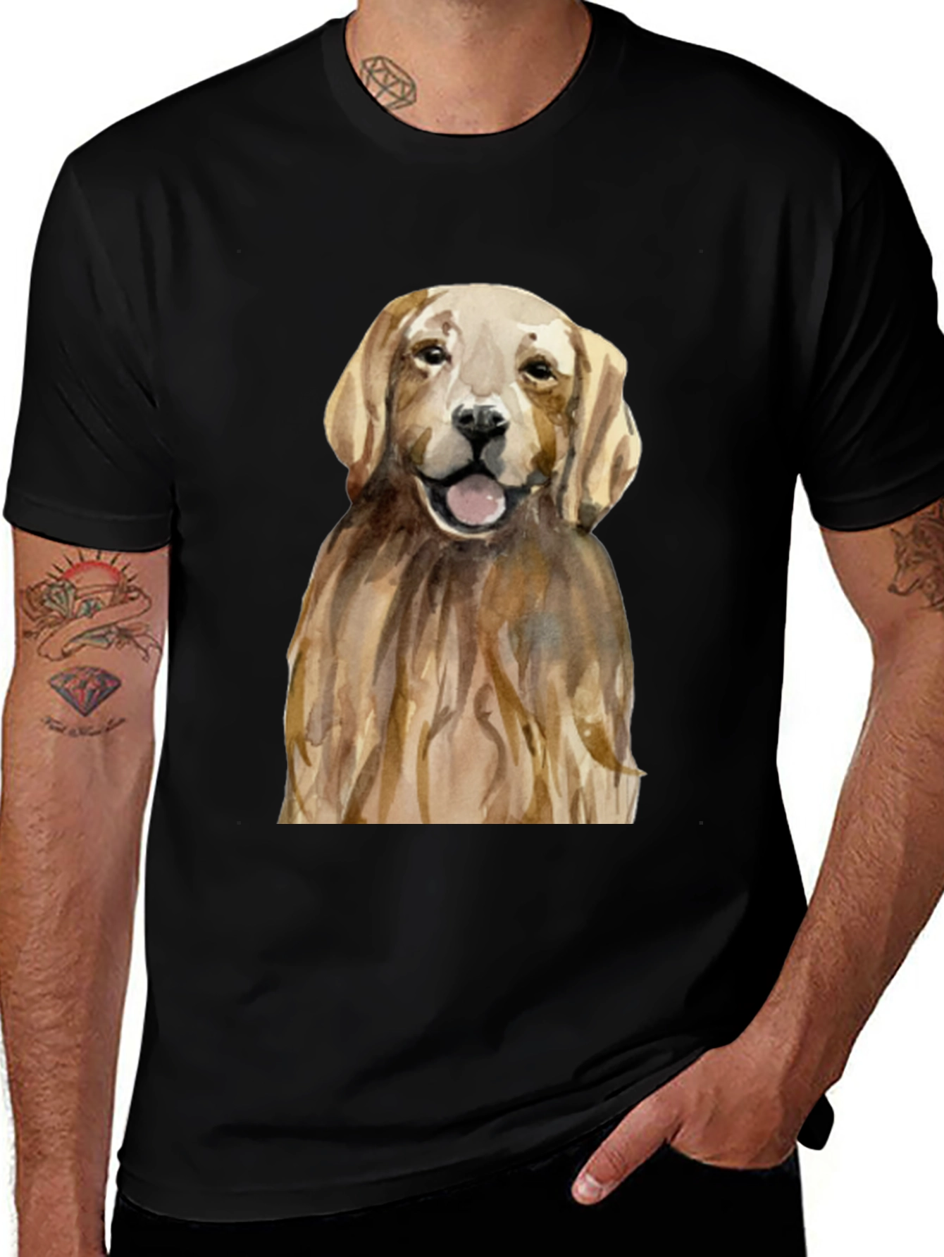 Golden Retriever Graphic Tee - Men's Black T-Shirt