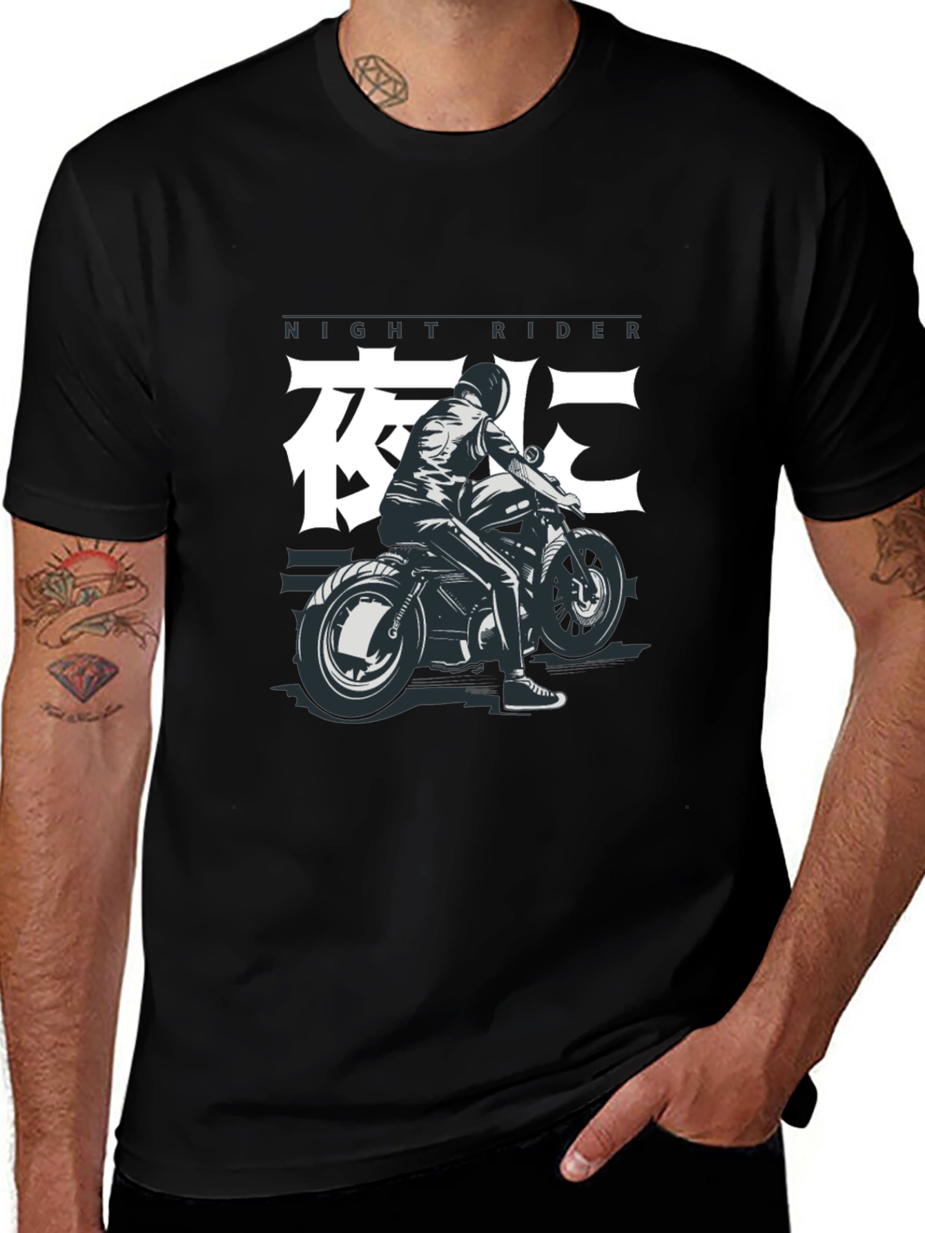Night Rider Graphic Tee - Black Motorcycle T-Shirt