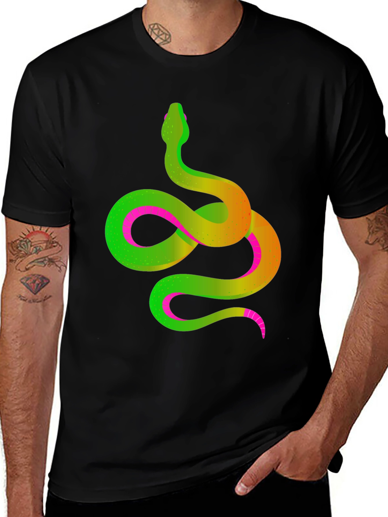 Variant 11 of Neon Snake Graphic Tee - Men's Black T-Shirt