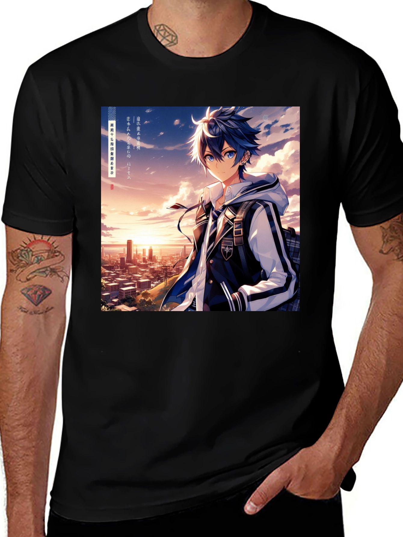 Variant 7 of Anime Style Graphic Tee - Cityscape Anime Boy
