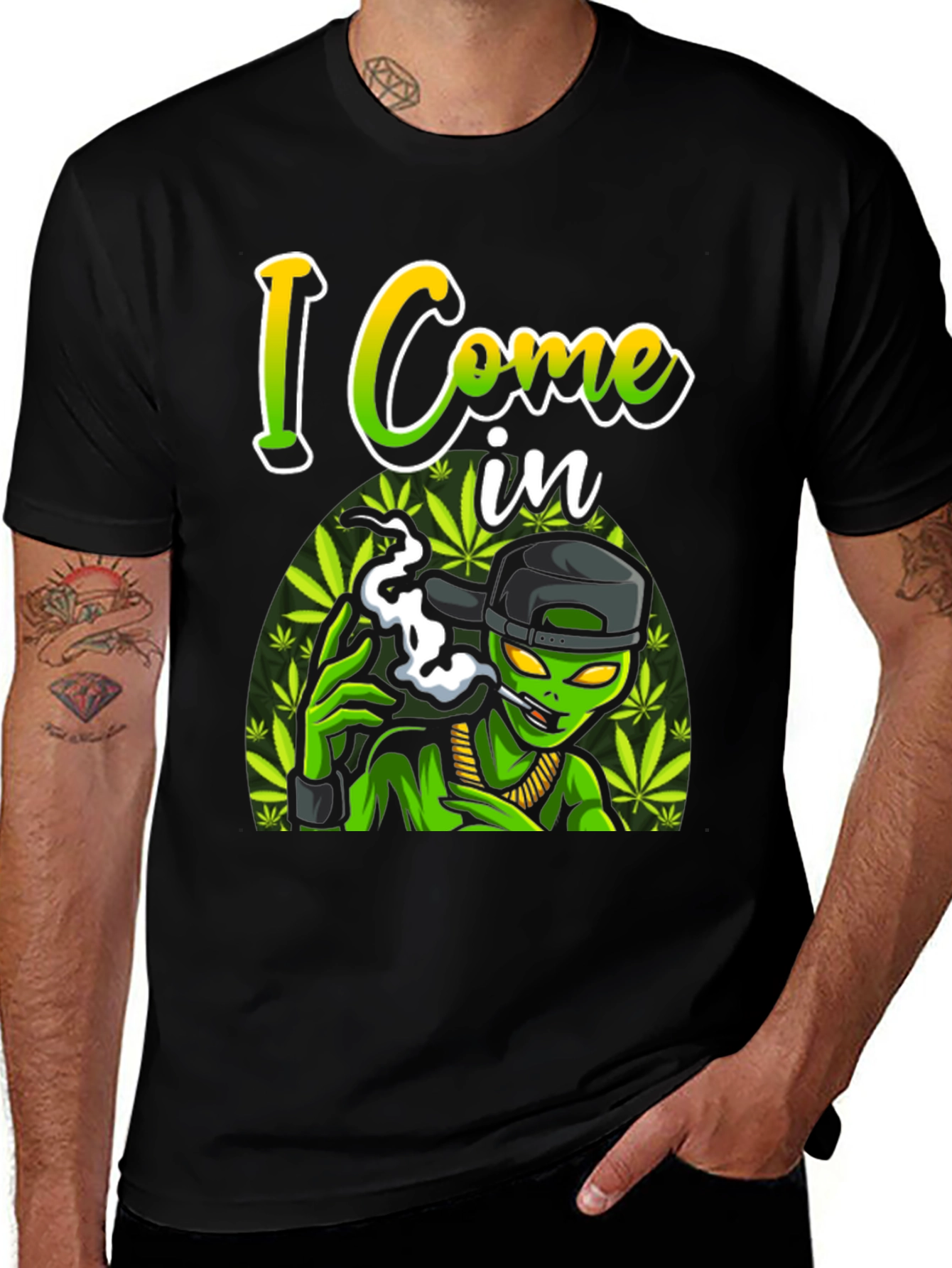 Variant 3 of I Come In Peace Alien Black T-Shirt