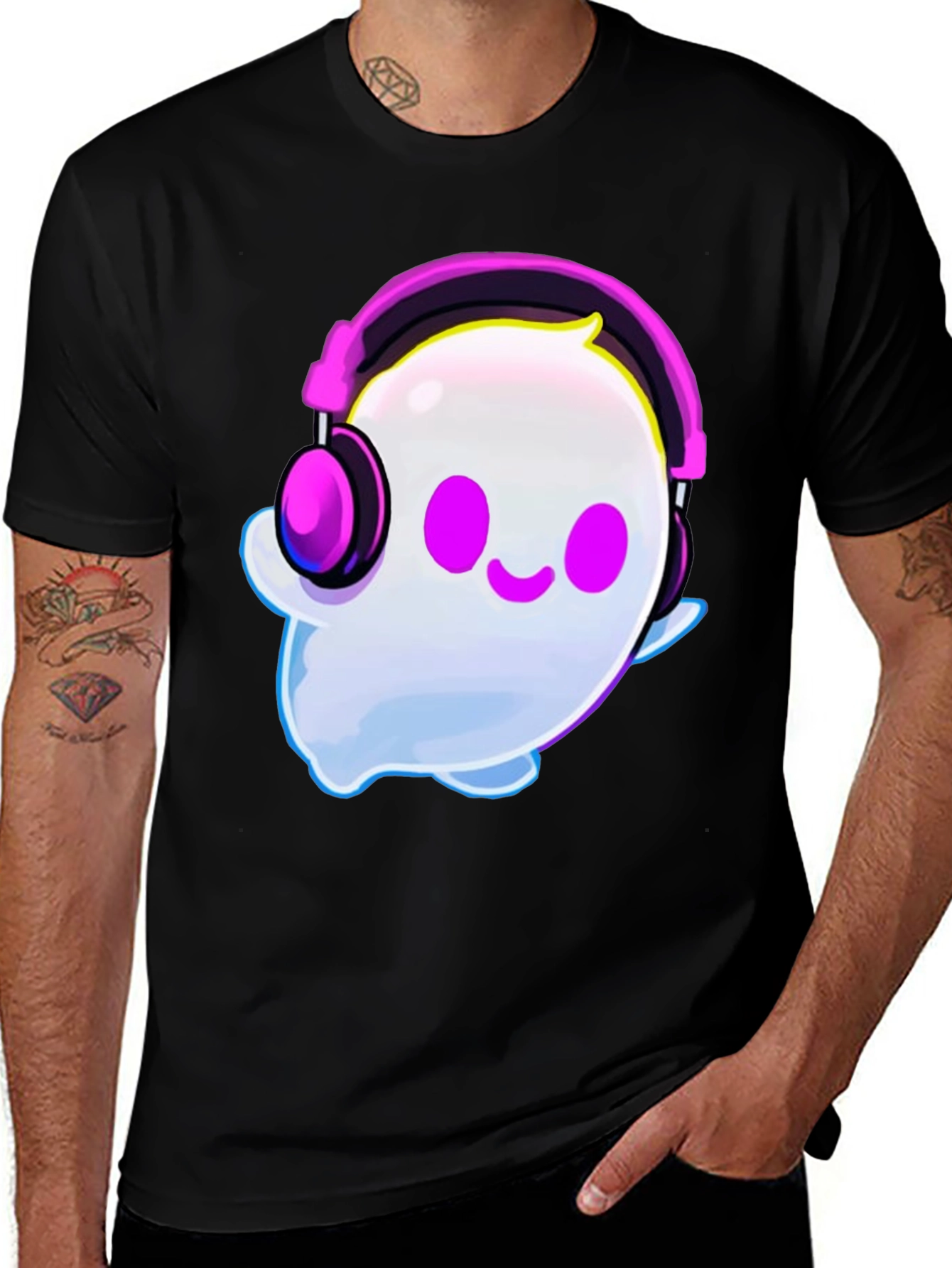Variant 27 of Cute Ghost with Headphones Graphic T-Shirt