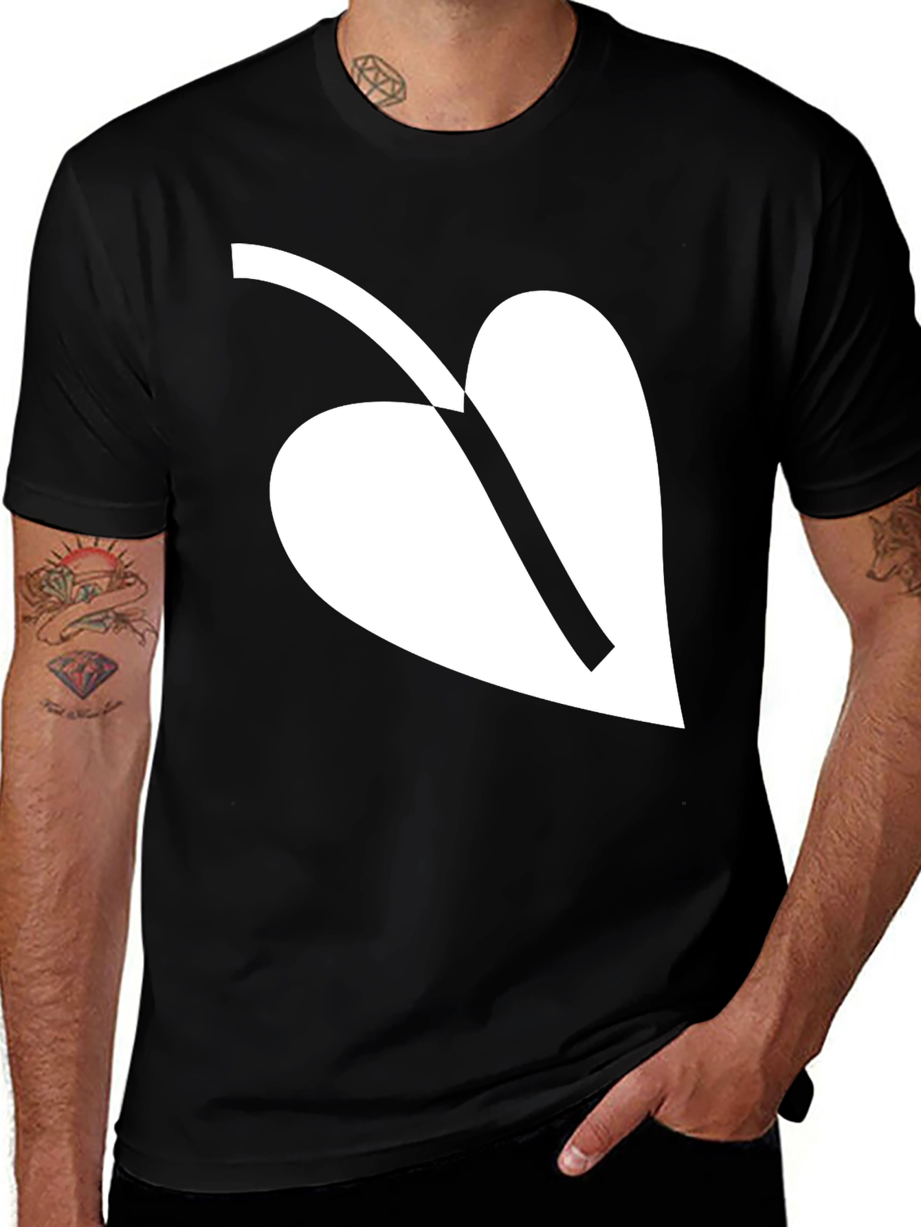 Variant 12 of Black T-Shirt with White Leaf Graphic Print Casual Wear