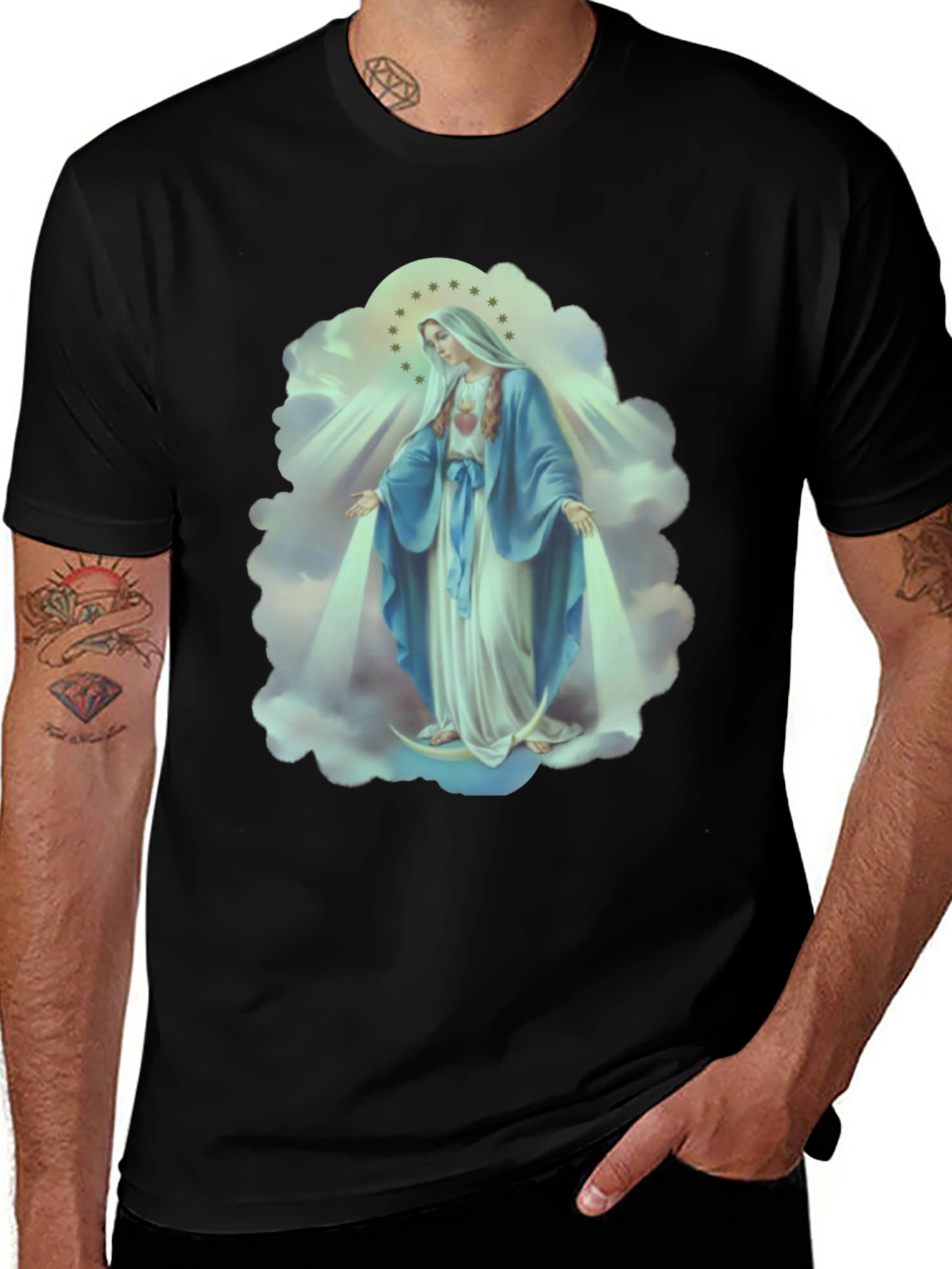 Virgin Mary Graphic Tee - Religious Icon T-Shirt