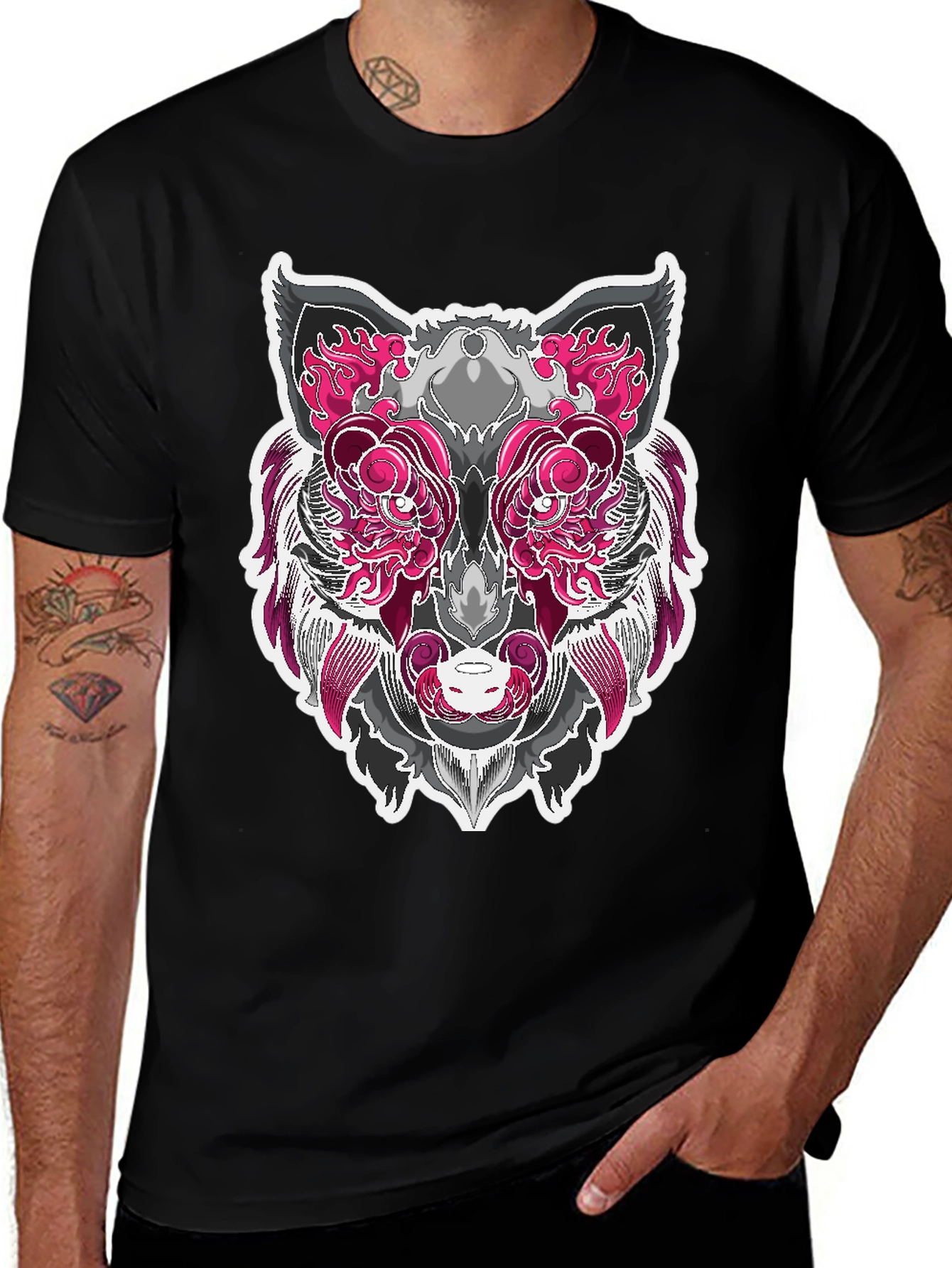 Variant 6 of Graphic Wolf Tee - Pink & Gray Animal Print