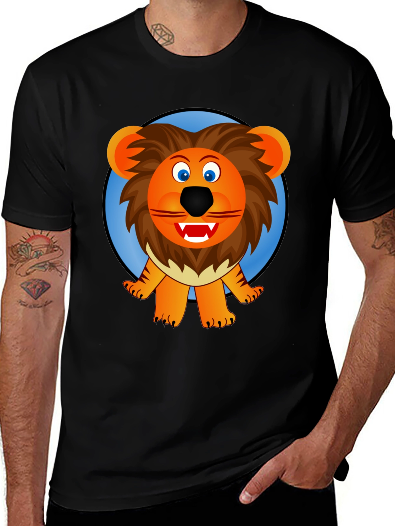 Variant 19 of Lion Cartoon Graphic Black T-Shirt