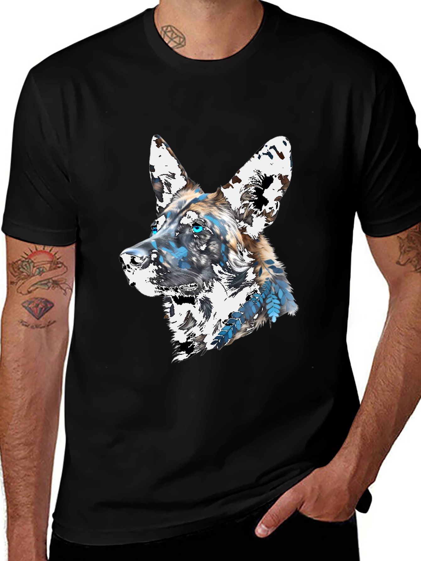 Variant 12 of Abstract Dog Graphic Tee - Men's Black T-Shirt