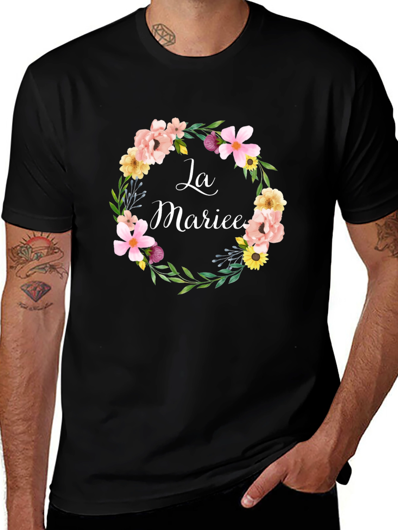La Mariee Floral Wreath Bridal T-Shirt