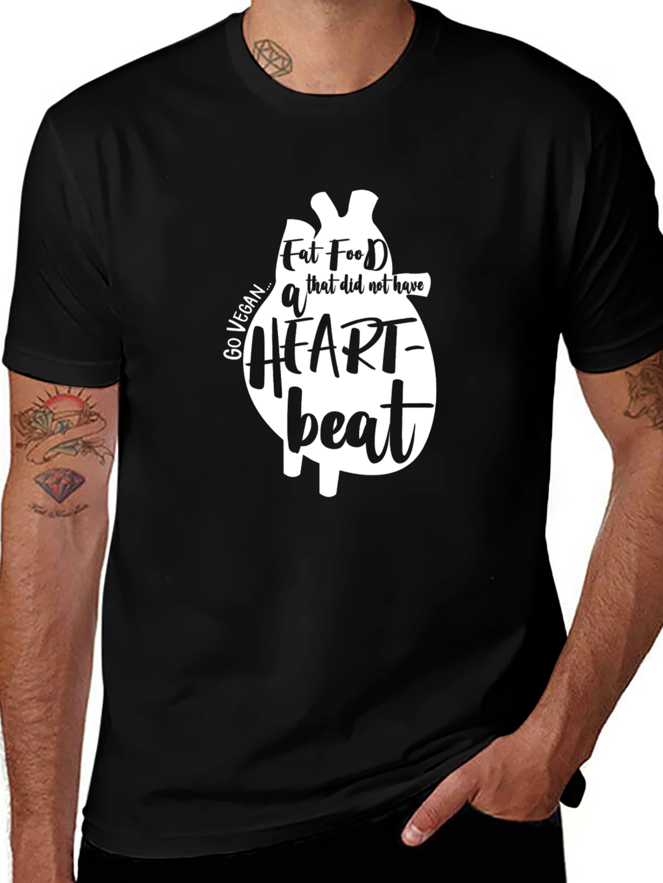 Black Vegan Heartbeat T-Shirt - Black Cotton Tee main image