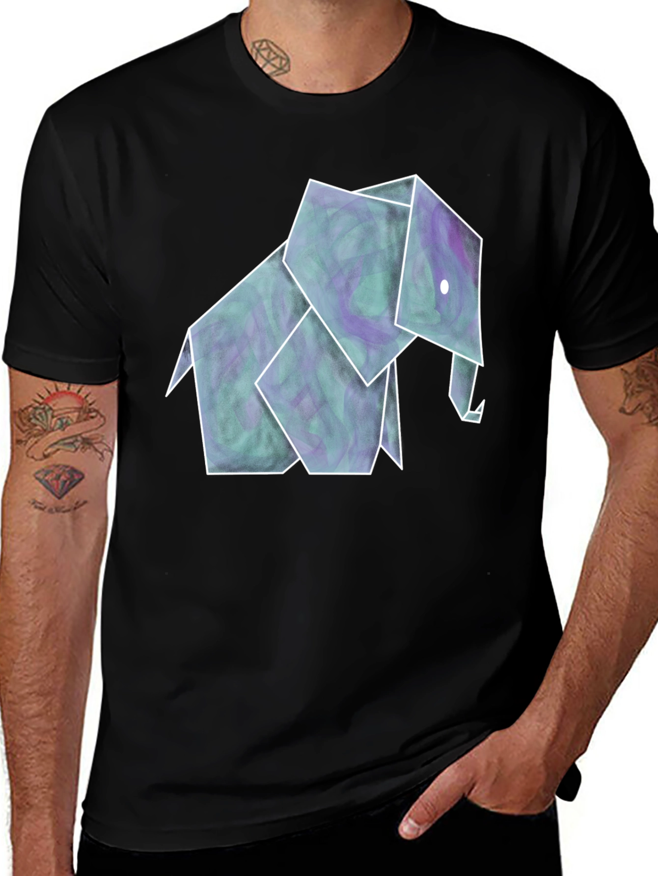 Variant 17 of Origami Elephant Tee - Artistic Black Shirt