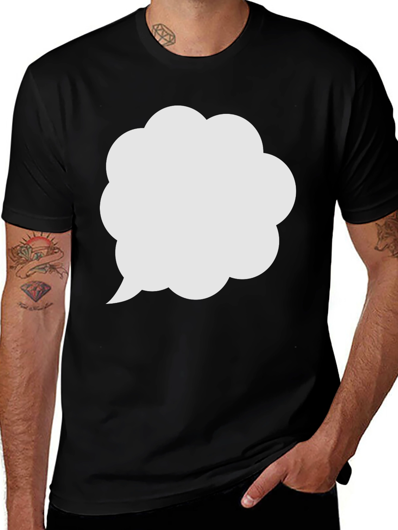 Variant 6 of Men's Black T-Shirt with White Speech Bubble Design