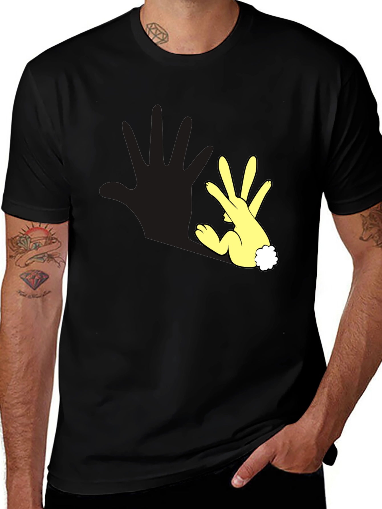 Variant 16 of Hand Shadow Bunny T-Shirt - Unique Design!
