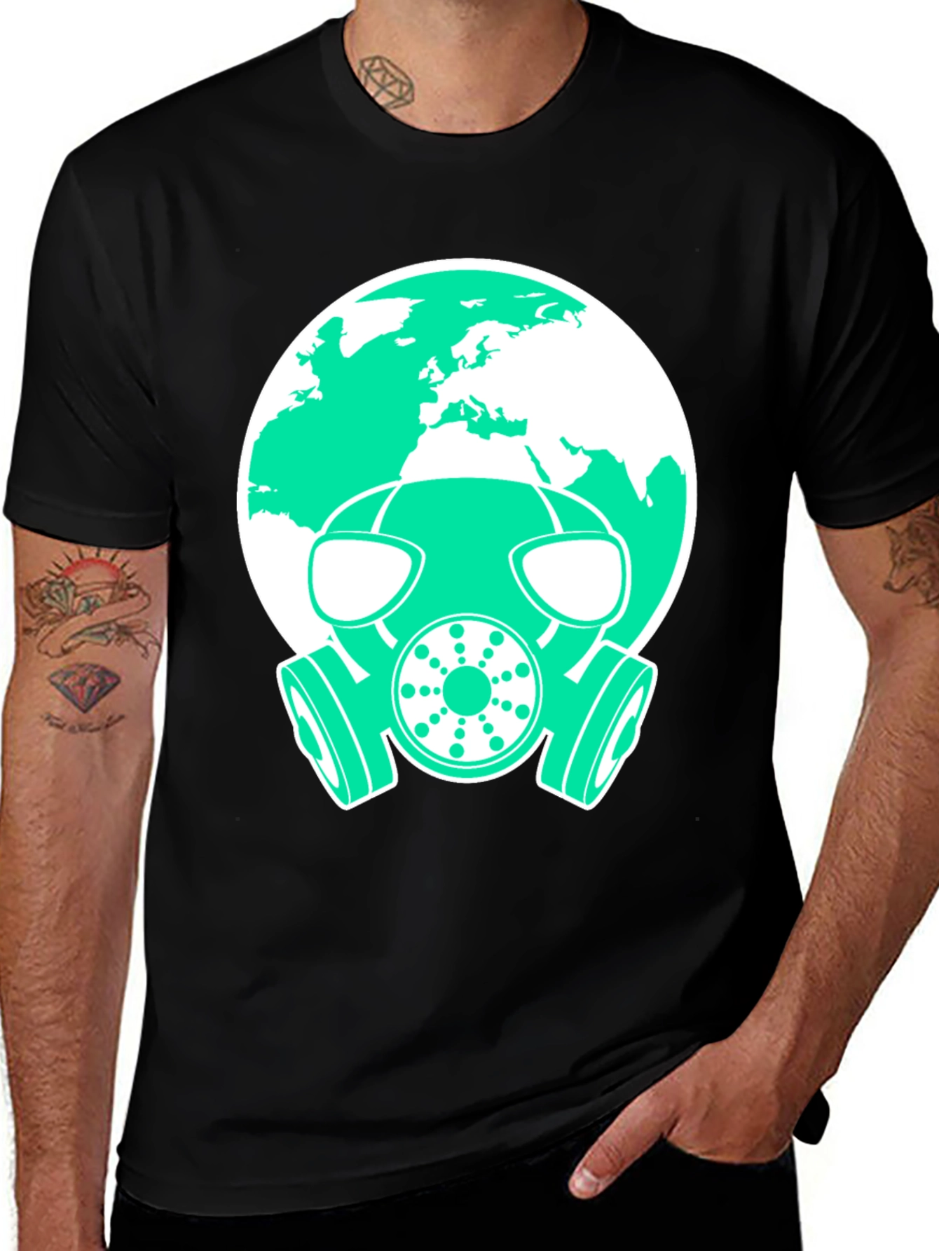 Variant 15 of Earth Protection T-Shirt - Gas Mask Globe Design