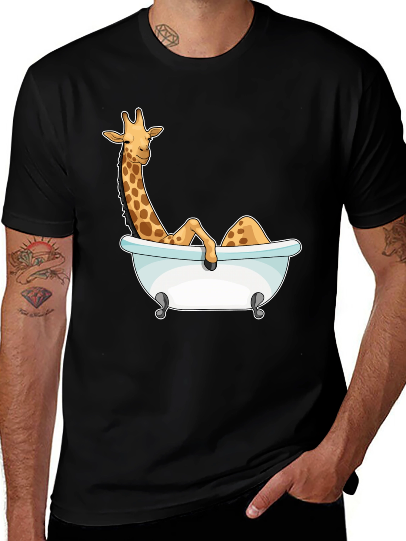 Variant 23 of Giraffe in Bathtub Graphic Tee - Black