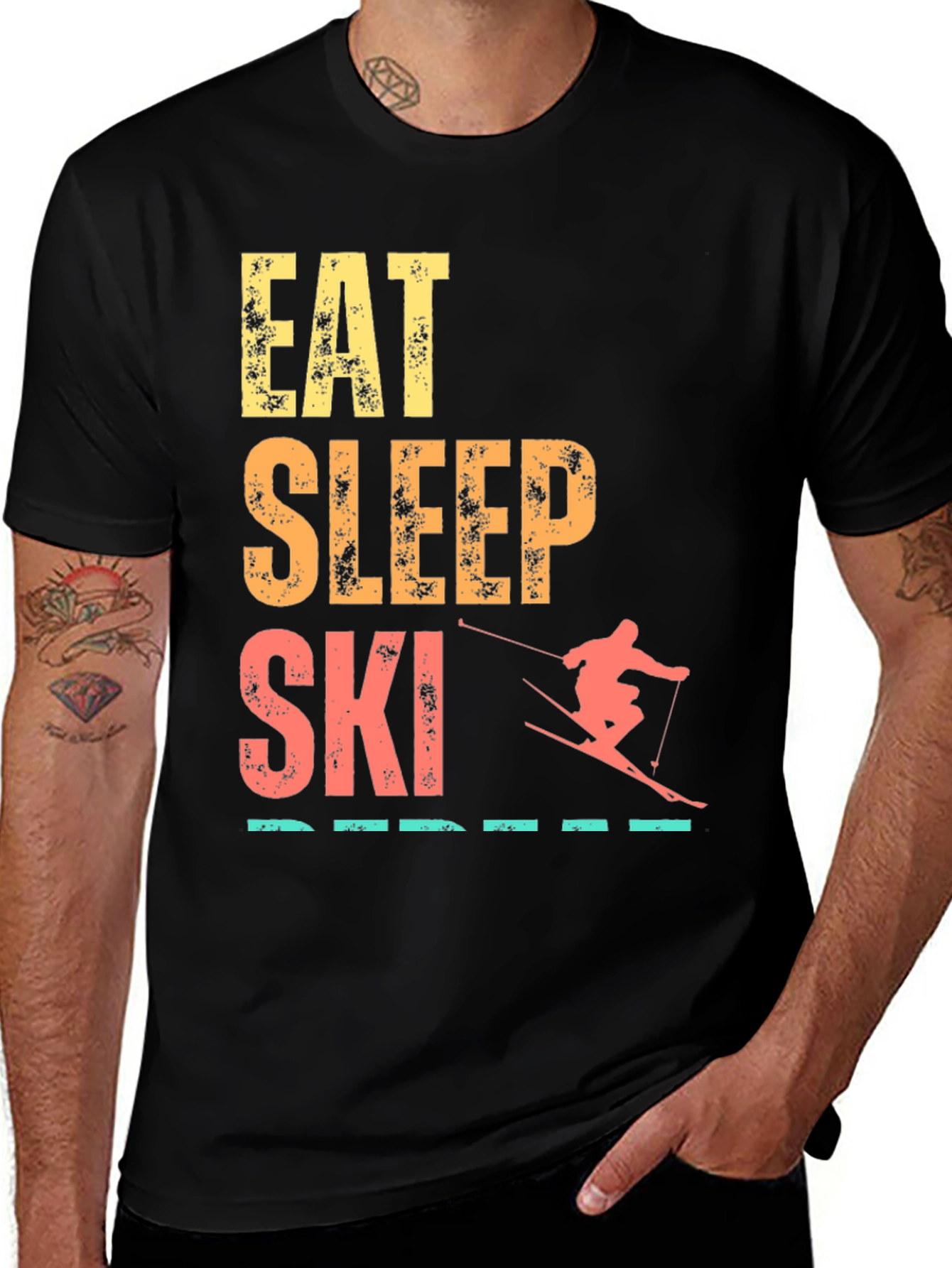 Variant 4 of Eat Sleep Ski Repeat Graphic Tee - Black