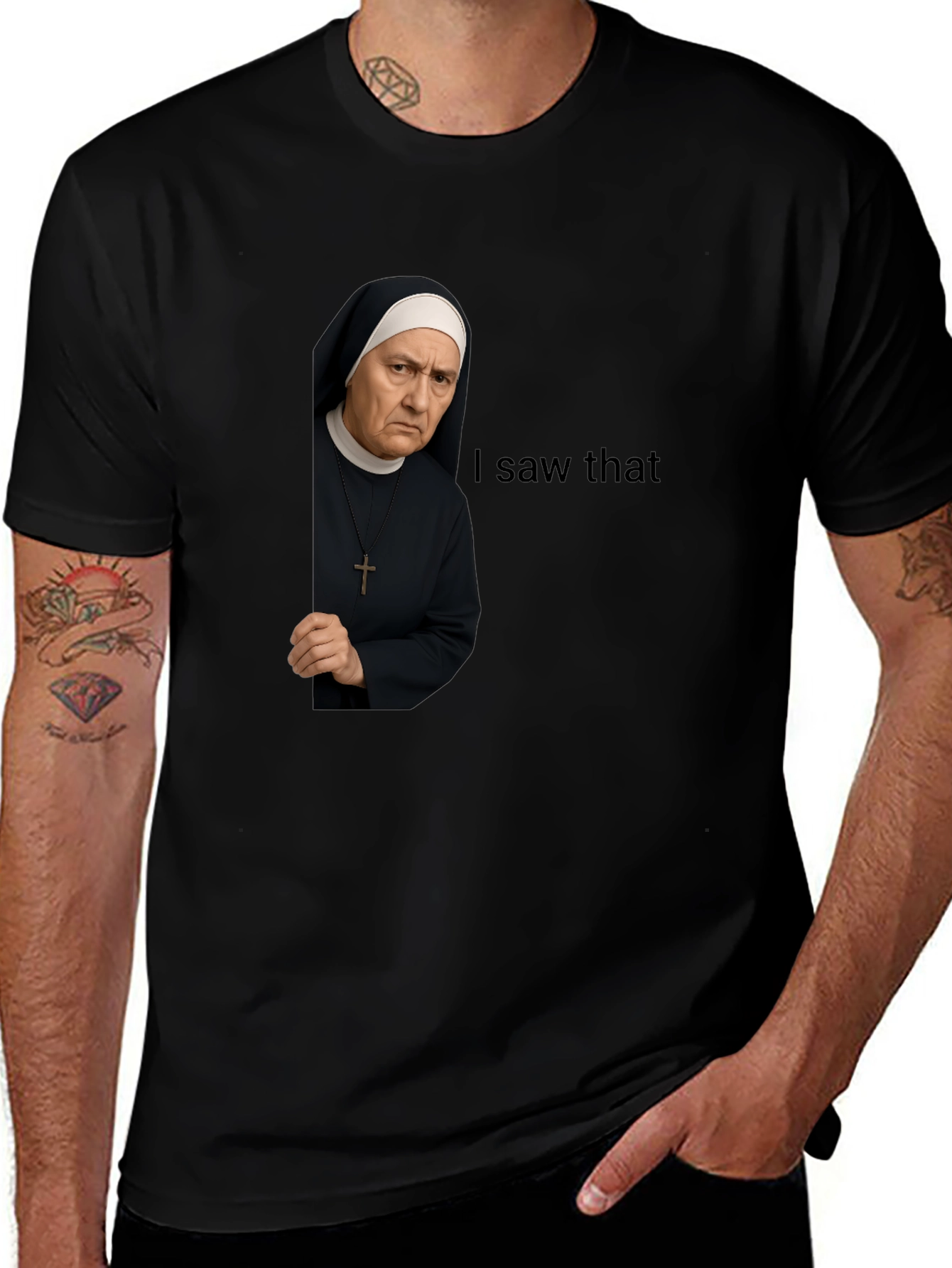 Variant 14 of I Saw That Nun T-Shirt Funny Graphic Tee