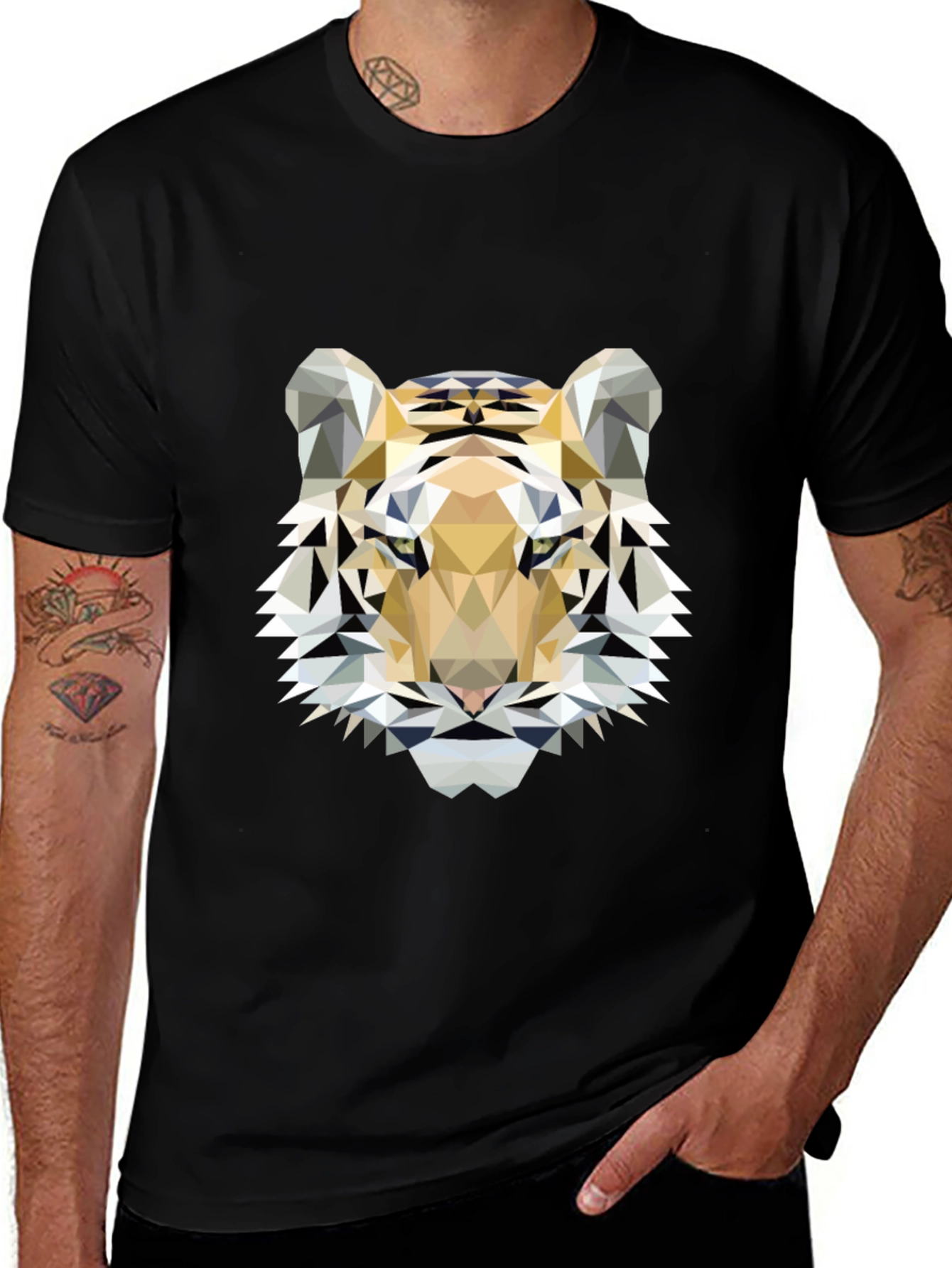 Variant 24 of Geometric Tiger Print Black T-Shirt