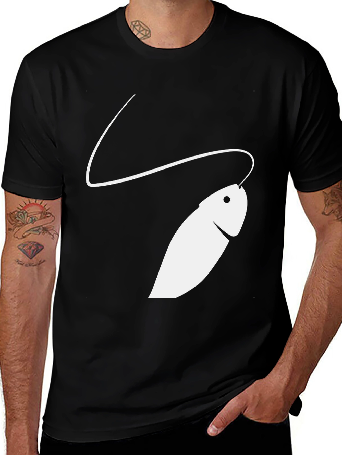 Variant 2 of Minimalist Fish Graphic Tee - Black