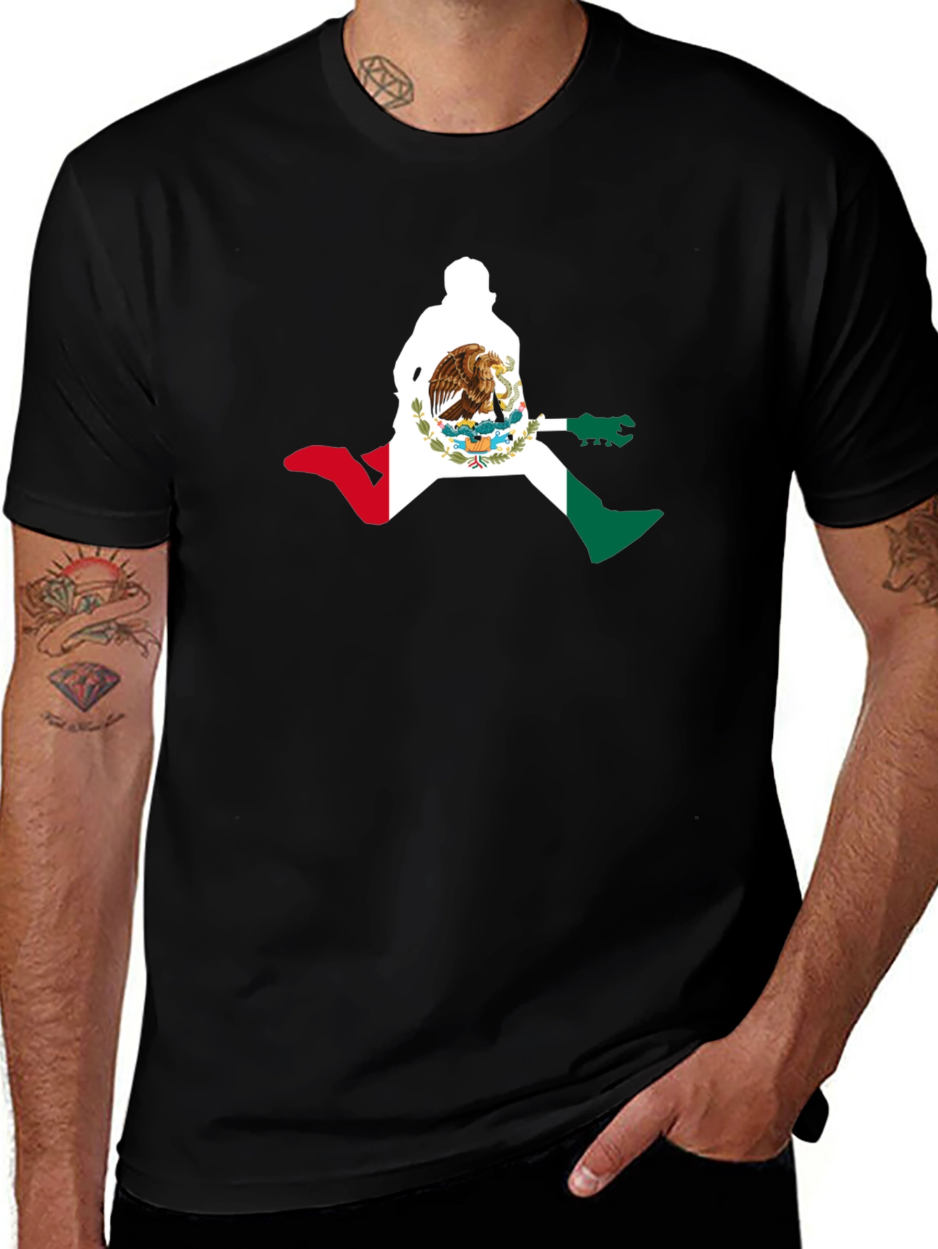 Variant 16 of Mexico Guitar Player Tee - Black Crew Neck T-Shirt