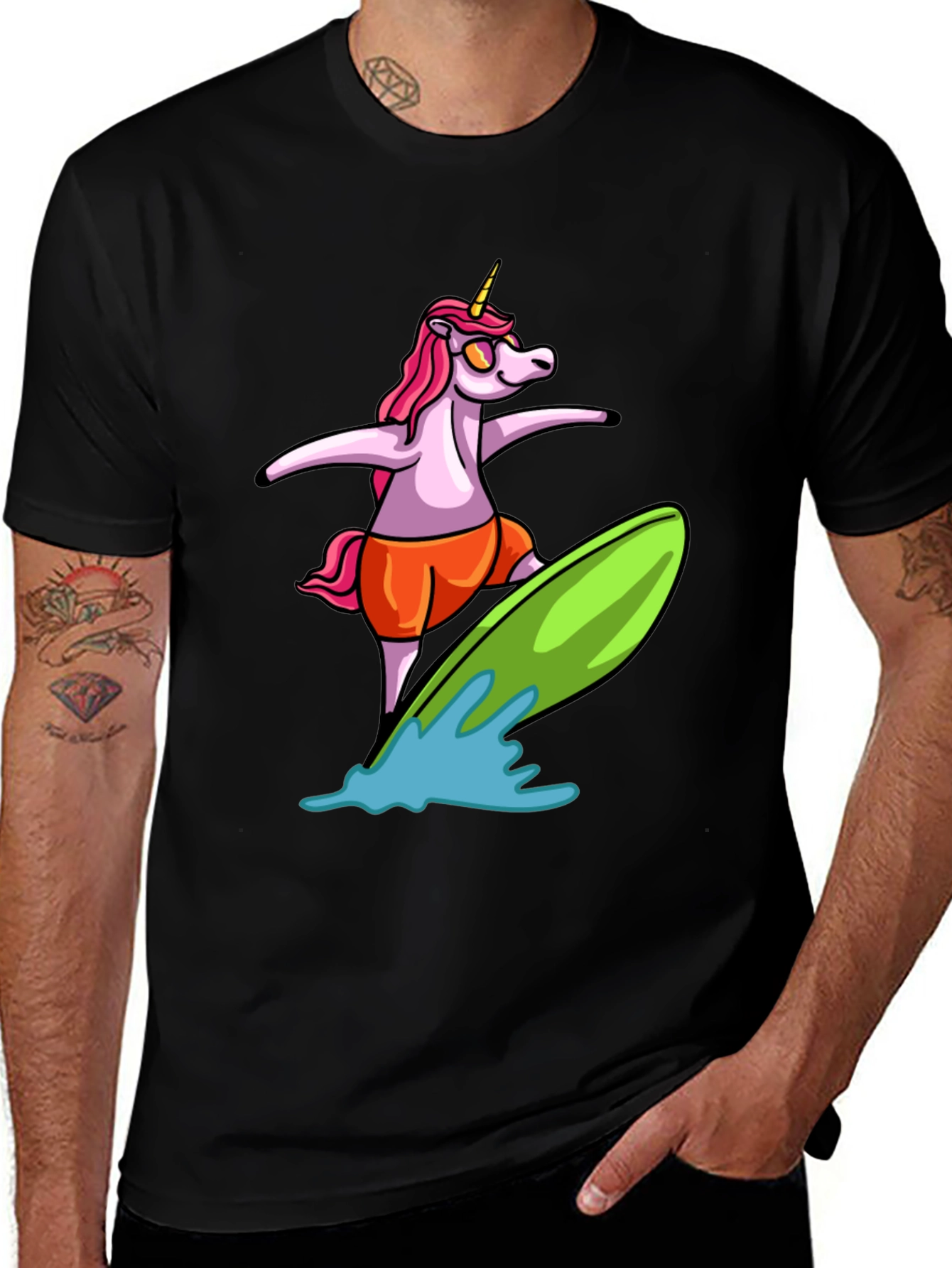 Variant 27 of Surfing Unicorn Graphic Tee - Black